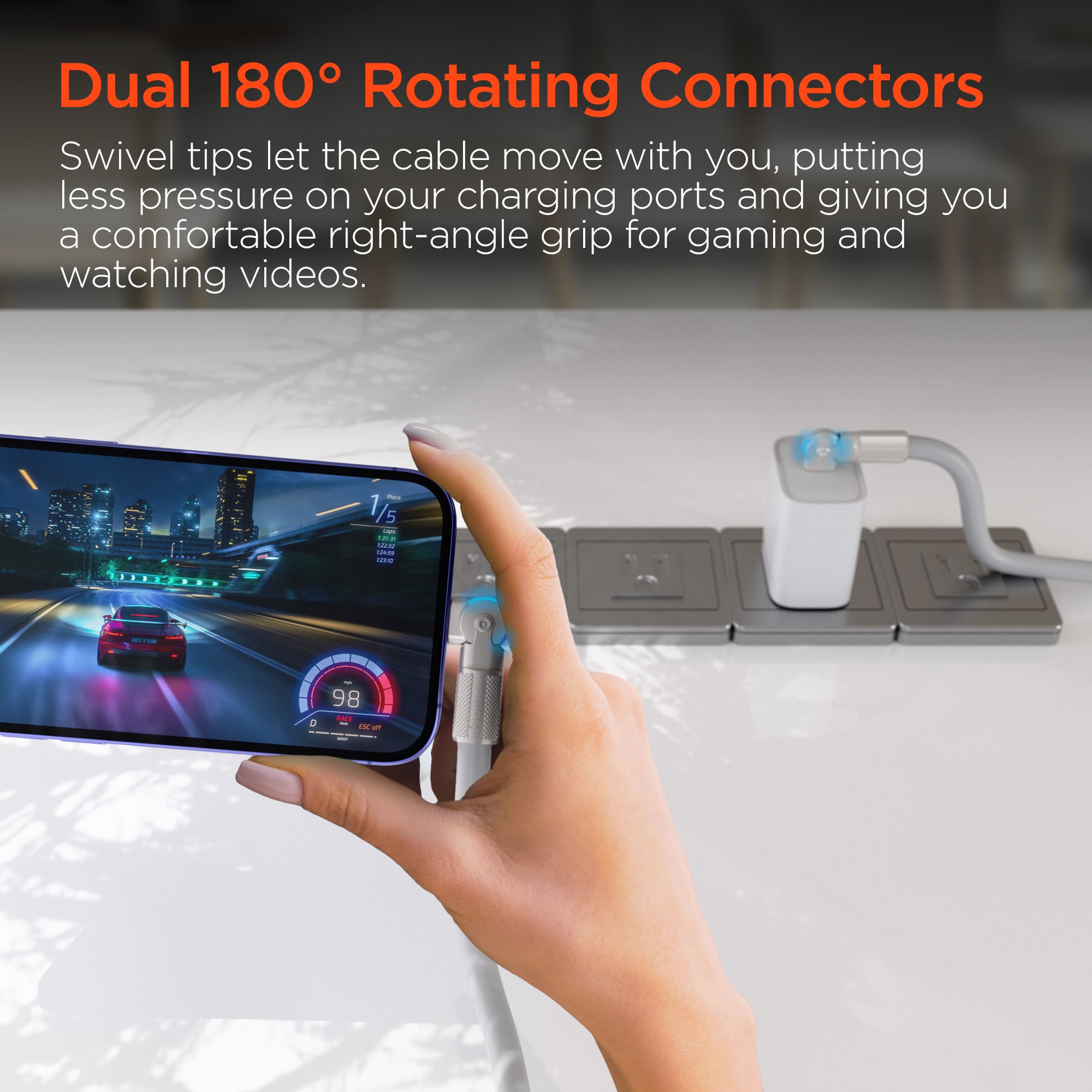 Chunky180° 100W USB-C to USB-C Rugged Fast Charge Cable | 6ft | White