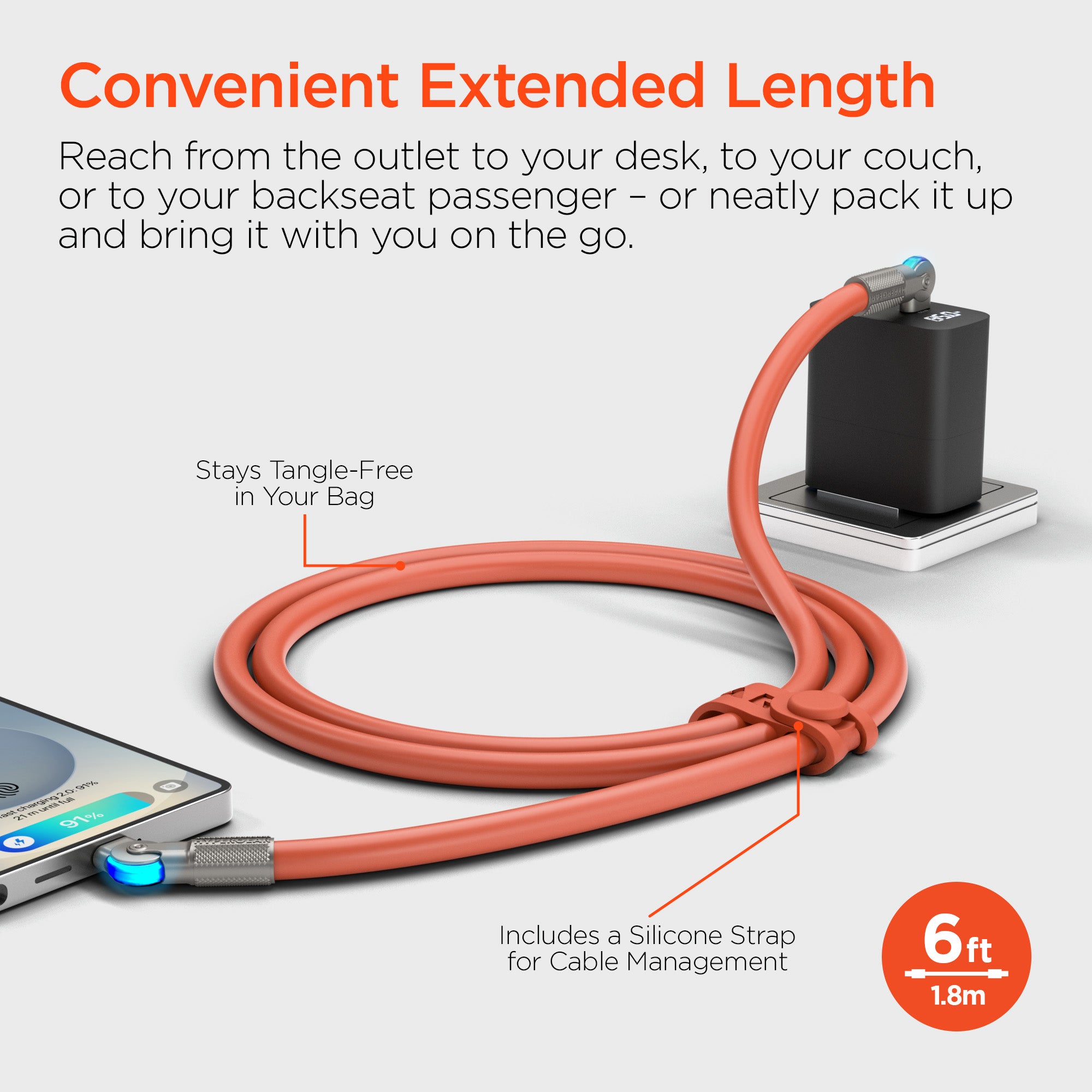 Chunky180° 100W USB-C to USB-C Rugged Fast Charge Cable | 6ft | Orange