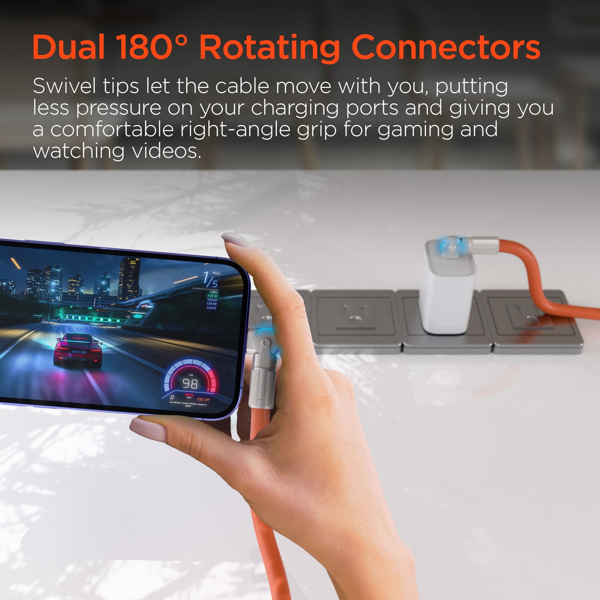 Chunky180° 100W USB-C to USB-C Rugged Fast Charge Cable | 12ft | Orange