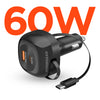 SpeedBoost 3-in-1 Fast Car Charger with Retractable 30W USB-C PD Cable | Black