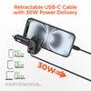 SpeedBoost 3-in-1 Fast Car Charger with Retractable 30W USB-C PD Cable | Black