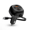 SpeedBoost 3-in-1 Fast Car Charger with Retractable 30W USB-C PD Cable | Black