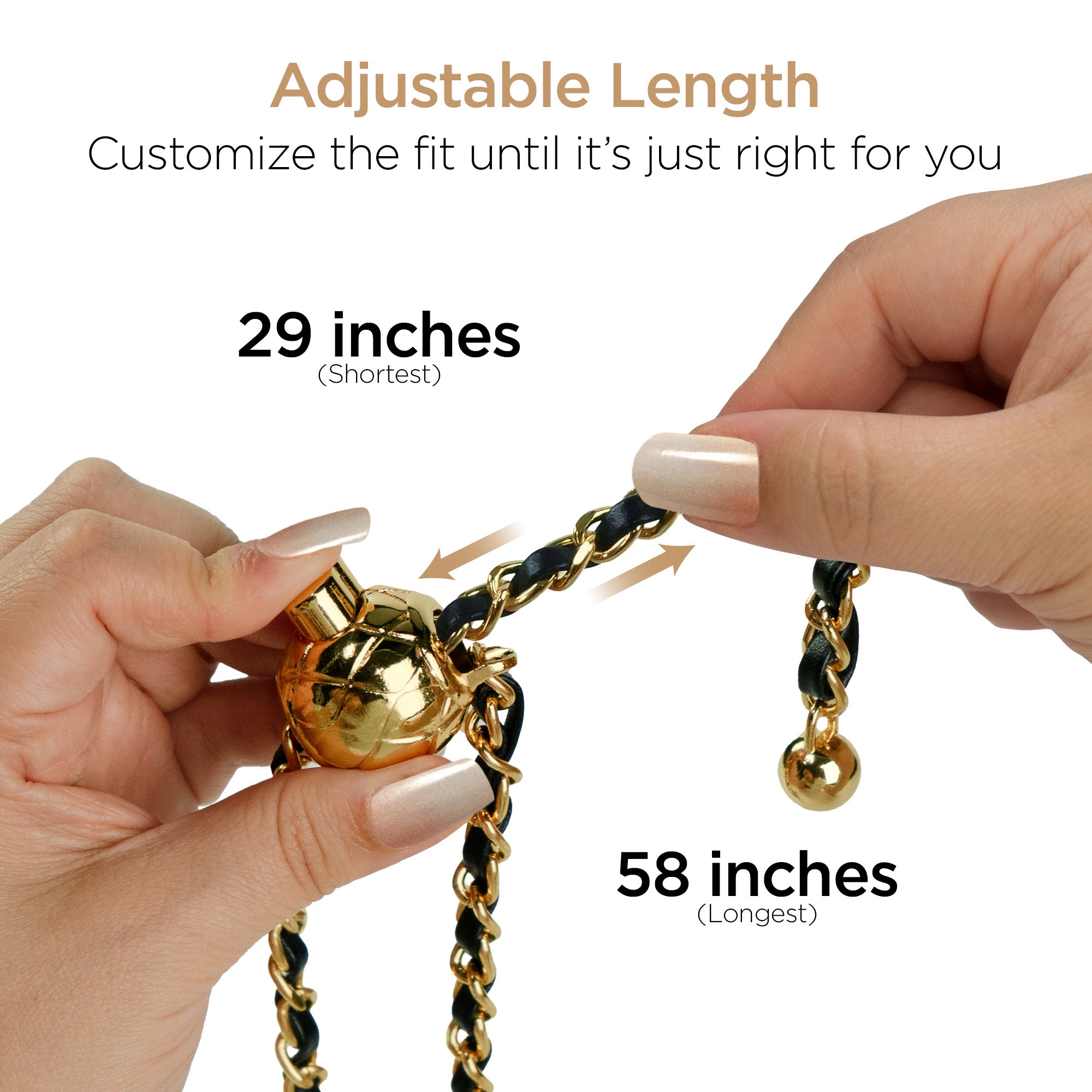 HyperGear TECHcessories | Universal Crossbody Phone Strap | Gold Chain with Black Vegan Leather