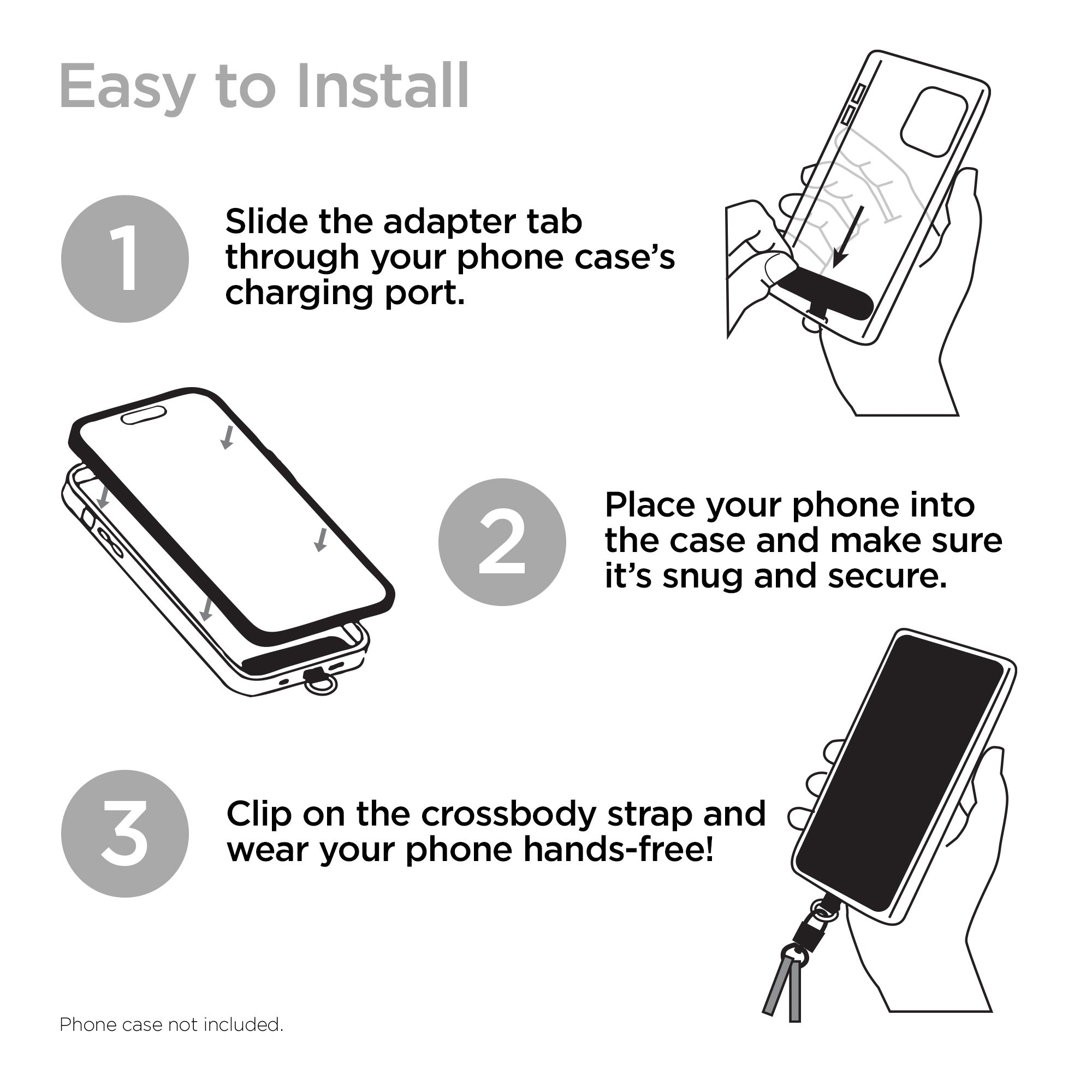 HyperGear TECHcessories | Universal Crossbody Phone Strap | Silver Chain with Black Vegan Leather
