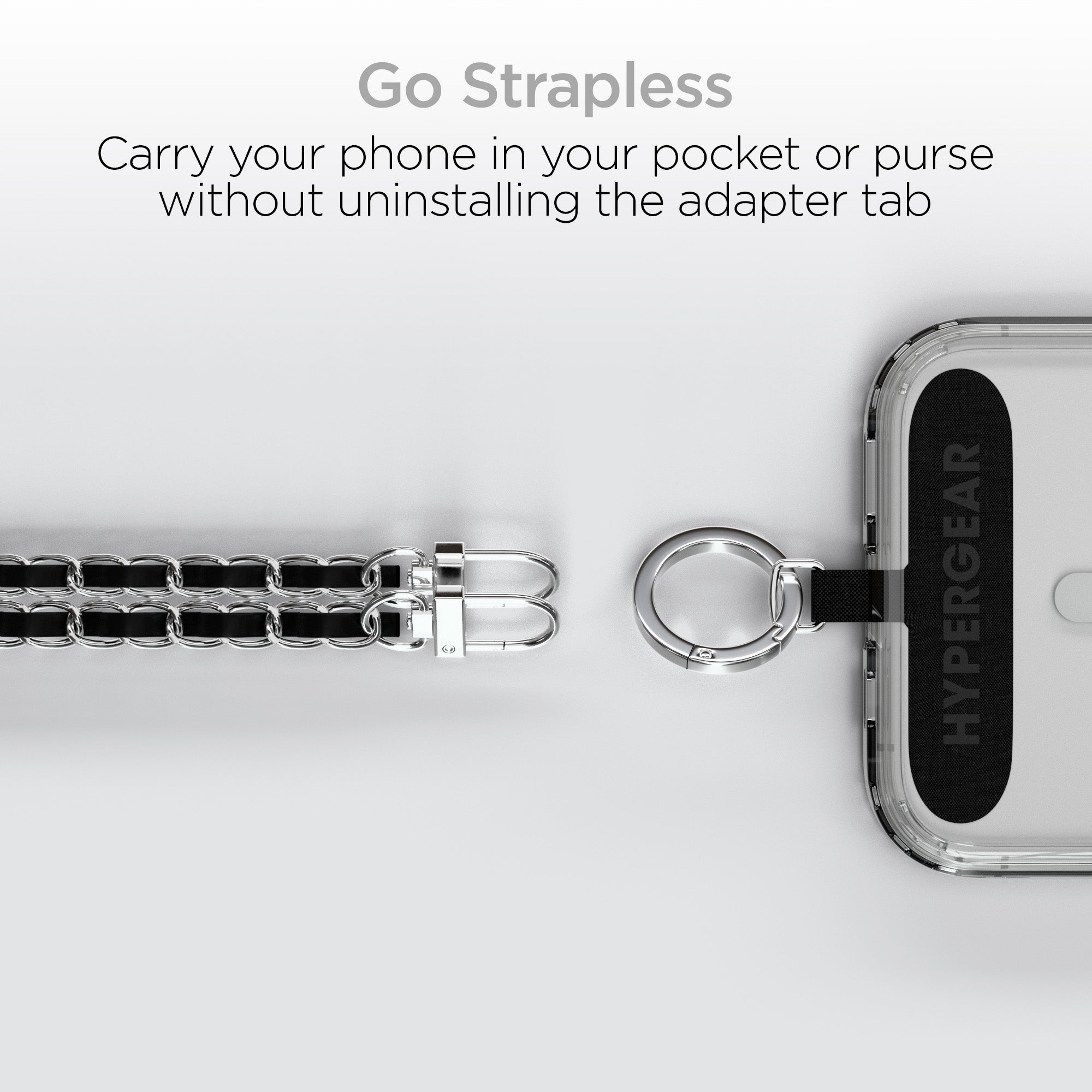 HyperGear TECHcessories | Universal Crossbody Phone Strap | Silver Chain with Black Vegan Leather