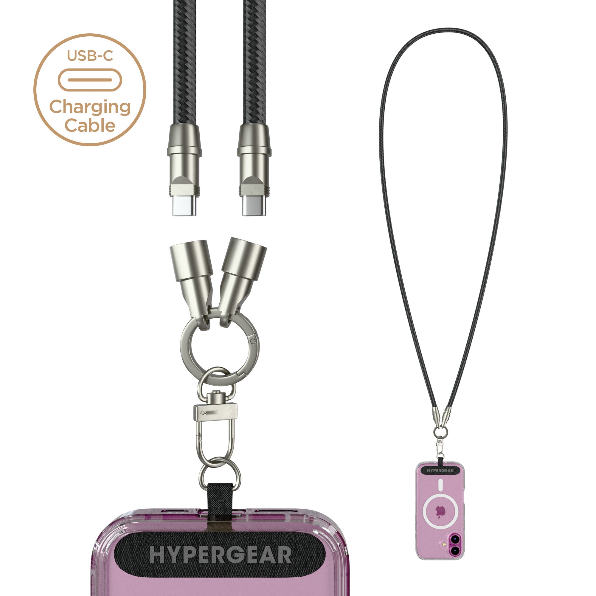 HyperGear TECHcessories | 2-in-1 Universal Crossbody Phone Strap and Charging Cable | Black