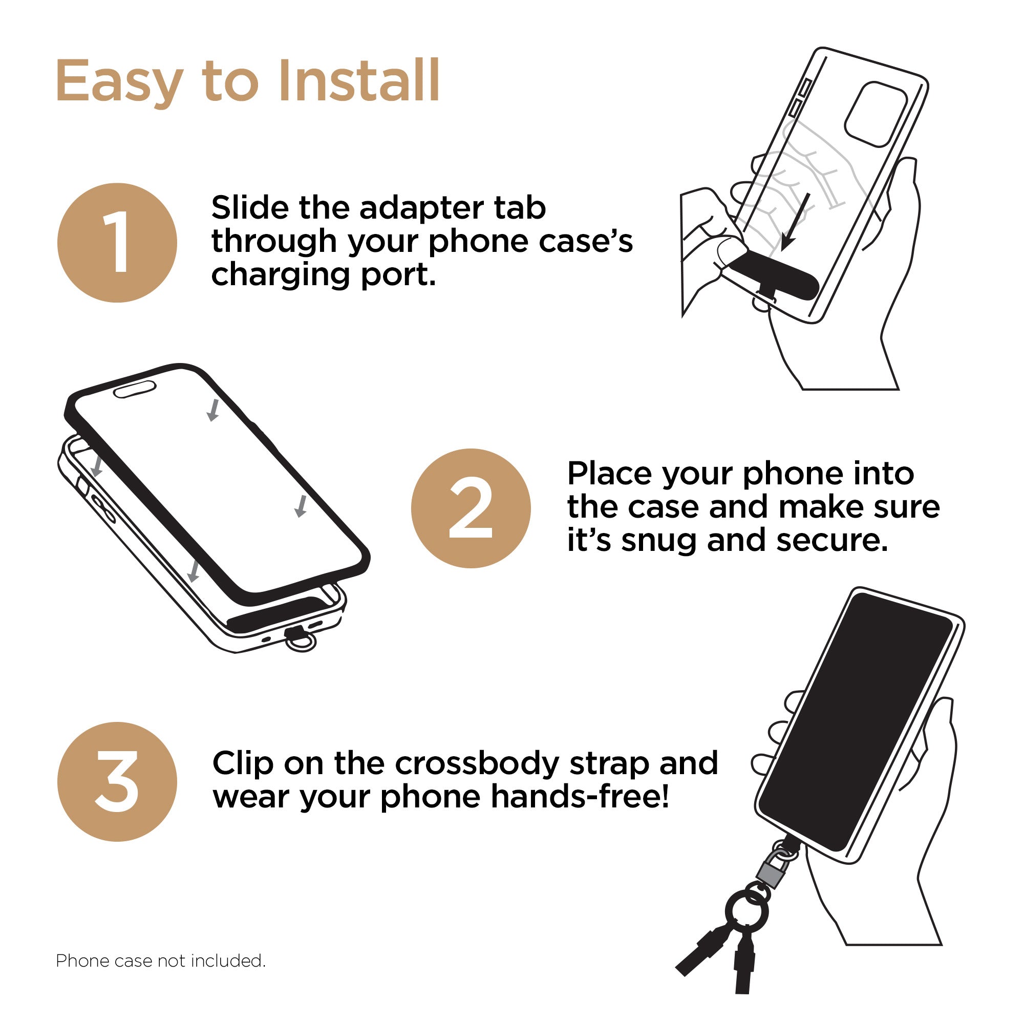 HyperGear TECHcessories | 2-in-1 Universal Crossbody Phone Strap and Charging Cable | Black