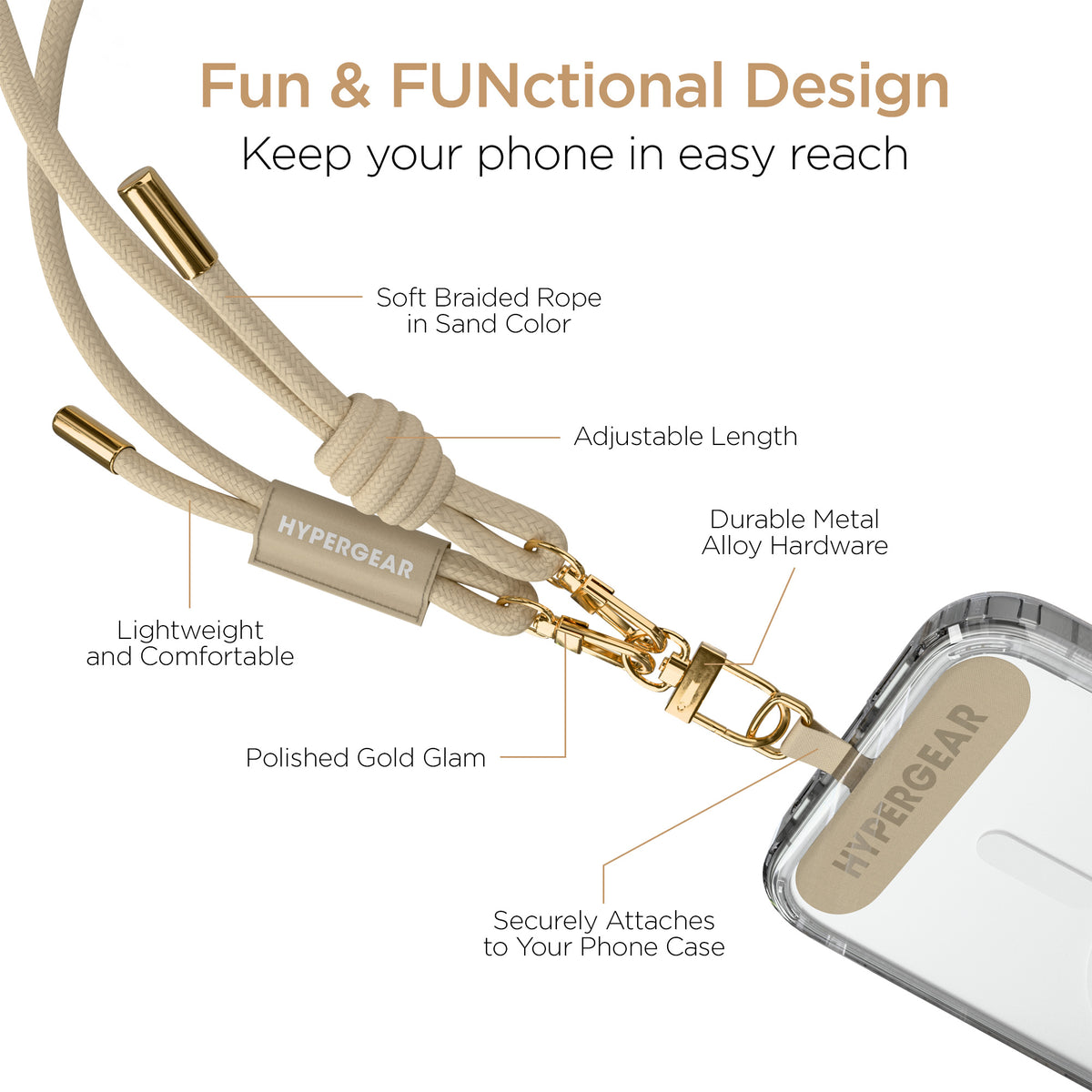 HyperGear TECHcessories | Universal Crossbody Phone Strap | Sand