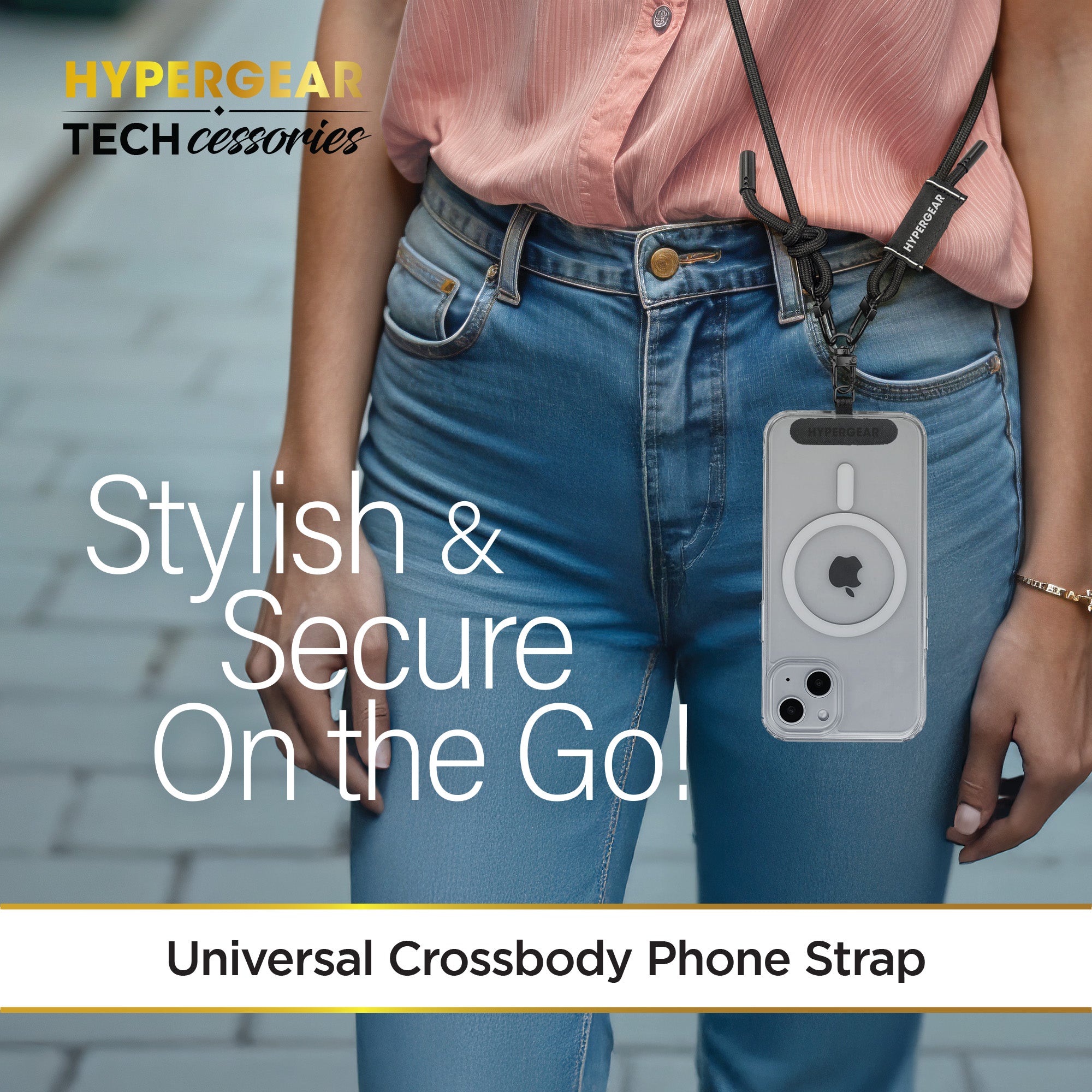 HyperGear TECHcessories | Universal Crossbody Phone Strap | Black Braided Rope