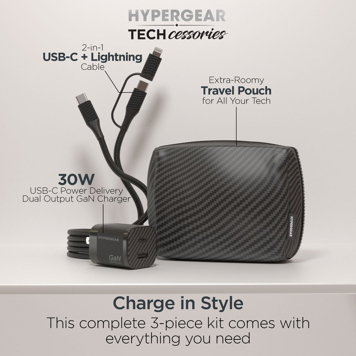 TECHcessories | 30W USB-C PD Charging Kit with Travel Pouch | Carbon F ...