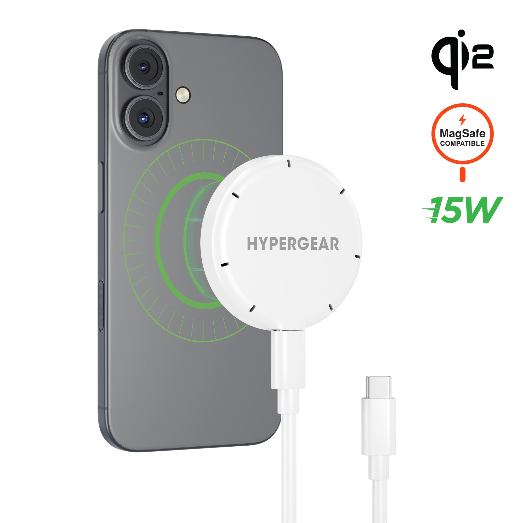 MaxCharge 15W Magnetic Wireless Fast Charger with Qi2 | White – HYPERGEAR