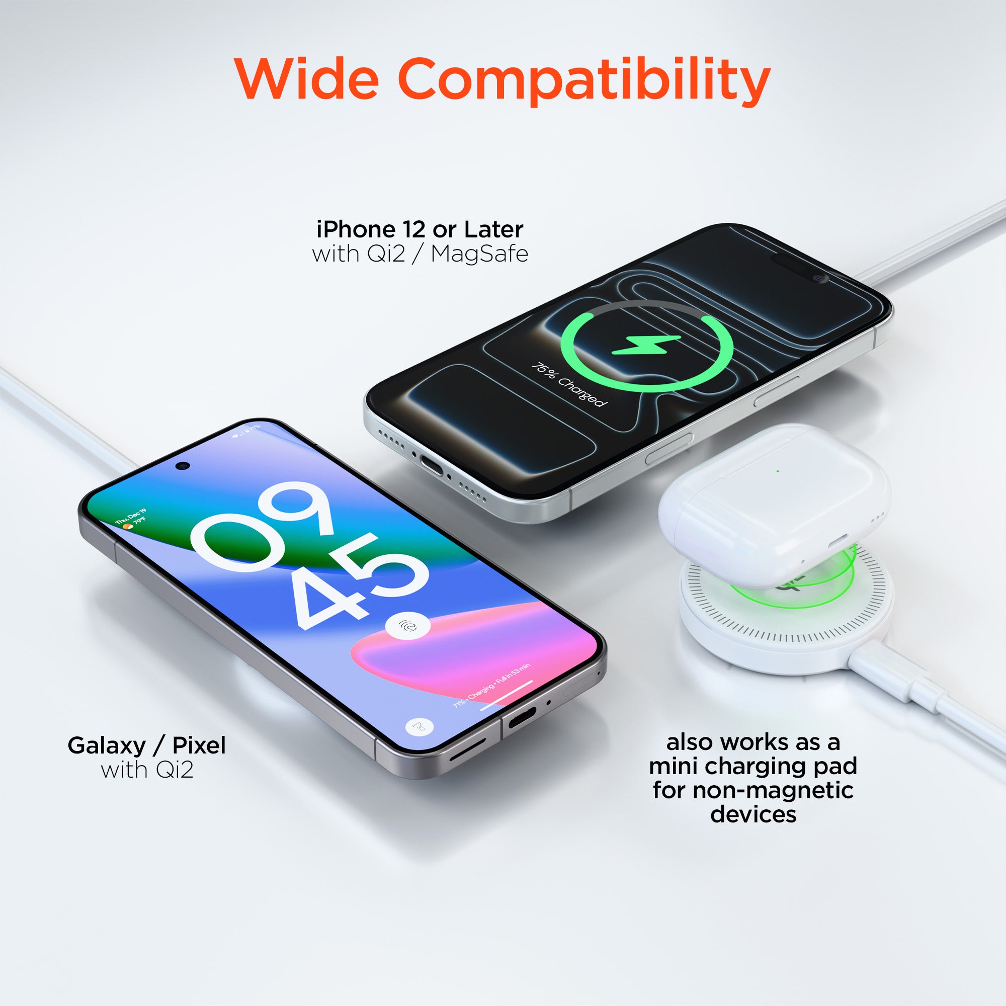 MaxCharge 15W Magnetic Wireless Fast Charger with Qi2 | White – HYPERGEAR