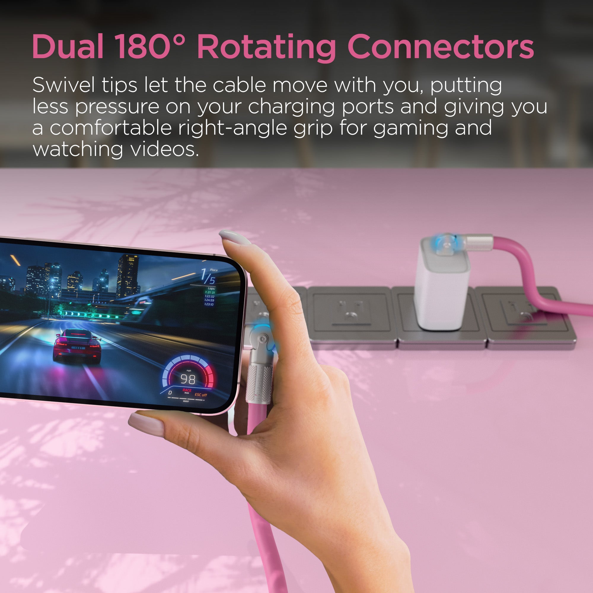 Chunky180° 100W USB-C to USB-C Rugged Fast Charge Cable | 12ft | Pink