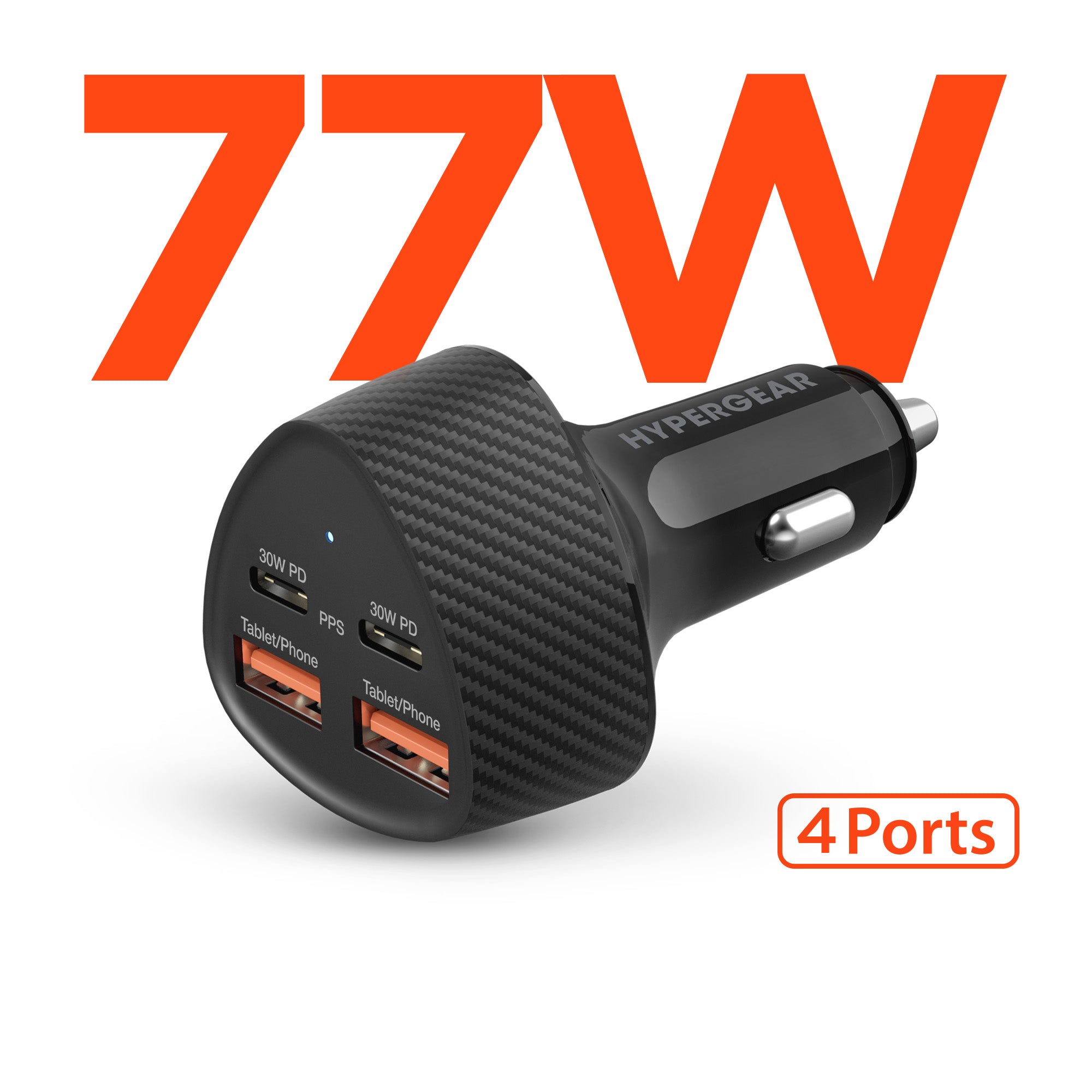 SpeedBoost 77W Quad-Port Fast Car Charger with Dual 30W USB-C PD PPS | Black