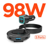 Road Runner 98W 5-Port Front & Backseat Fast Car Charger with Dual 30W USB-C PD PPS | Black