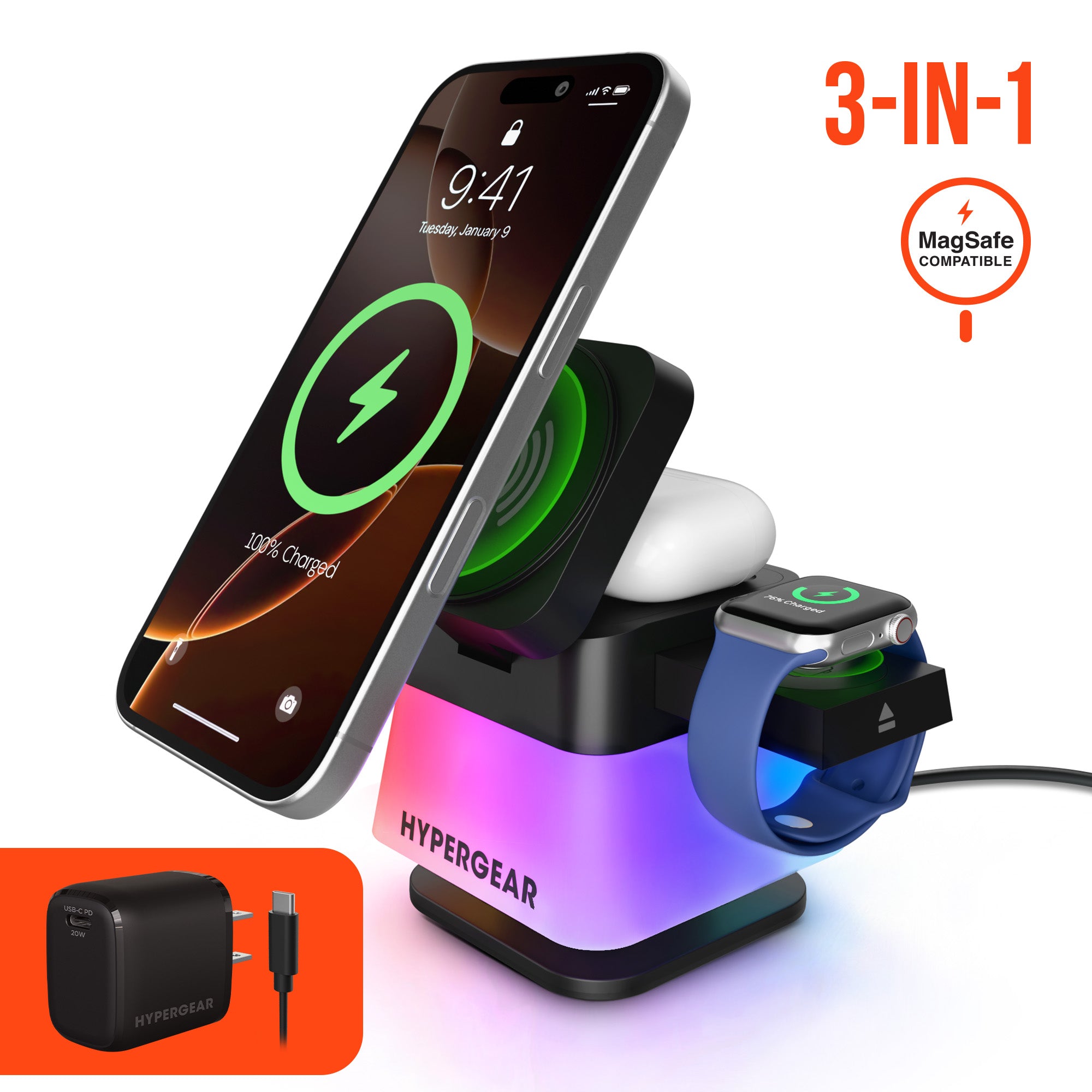 PowerFold Cube 3-in-1 Wireless Charging Stand with 15W Magnetic PowerFold Cube 3-in-1 Wireless Charging Stand with 15W Magnetic