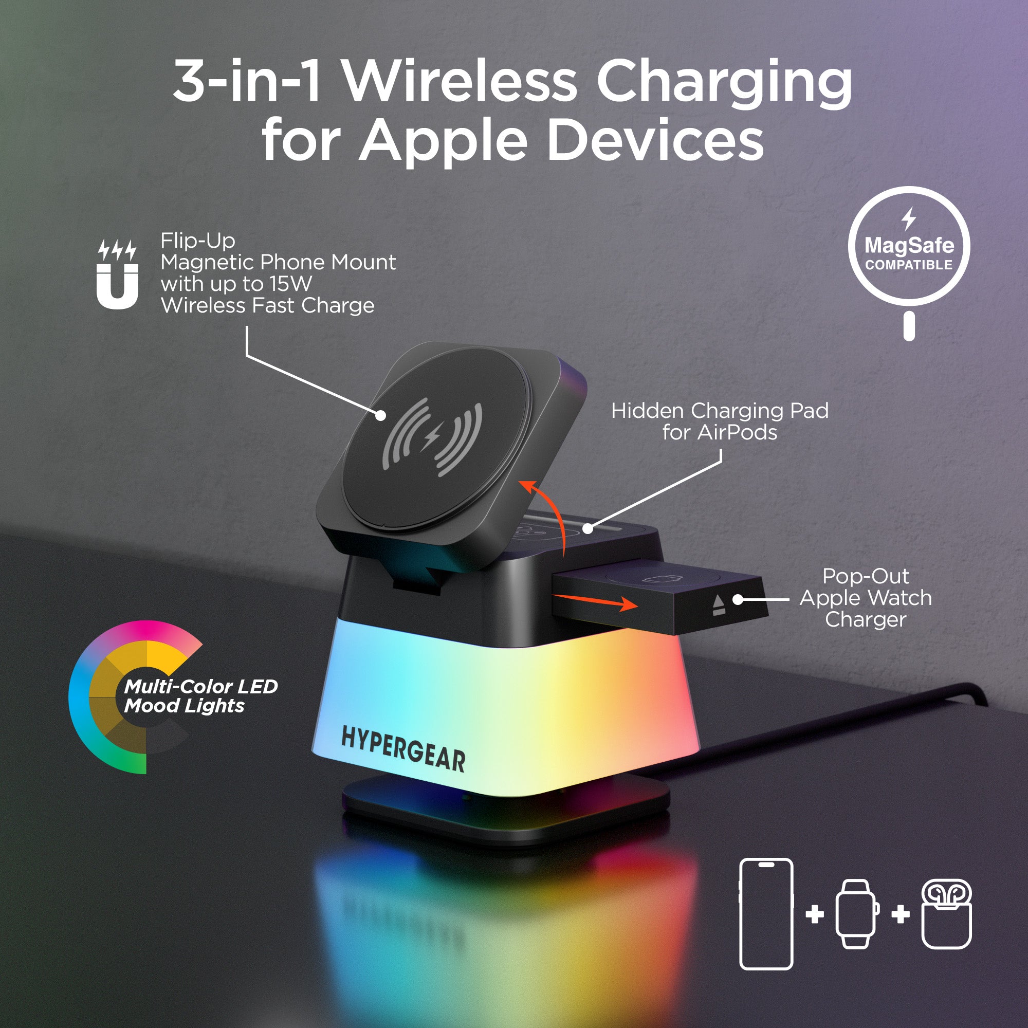 PowerFold Cube 3-in-1 Wireless Charging Stand with 15W Magnetic
