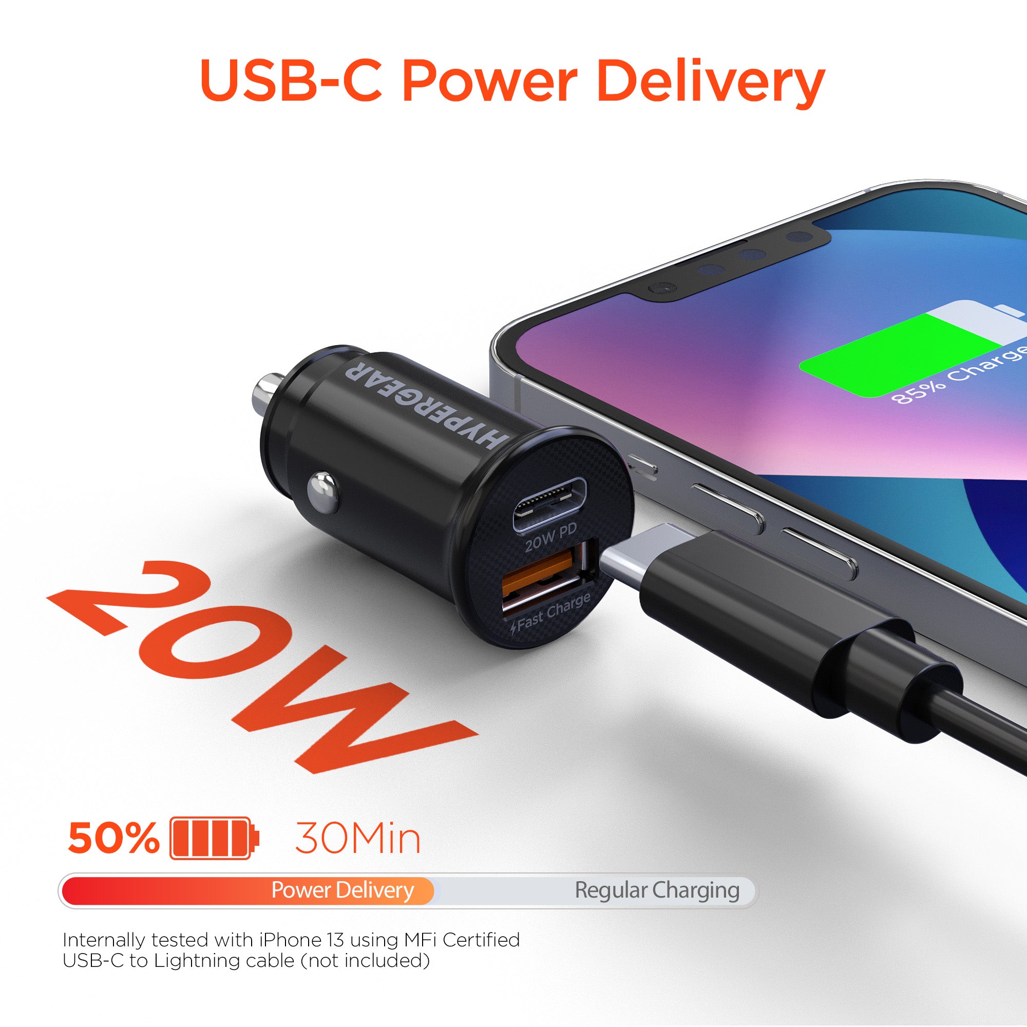 Mini 38W USB-C PD Dual Output Fast Car Charger | Black