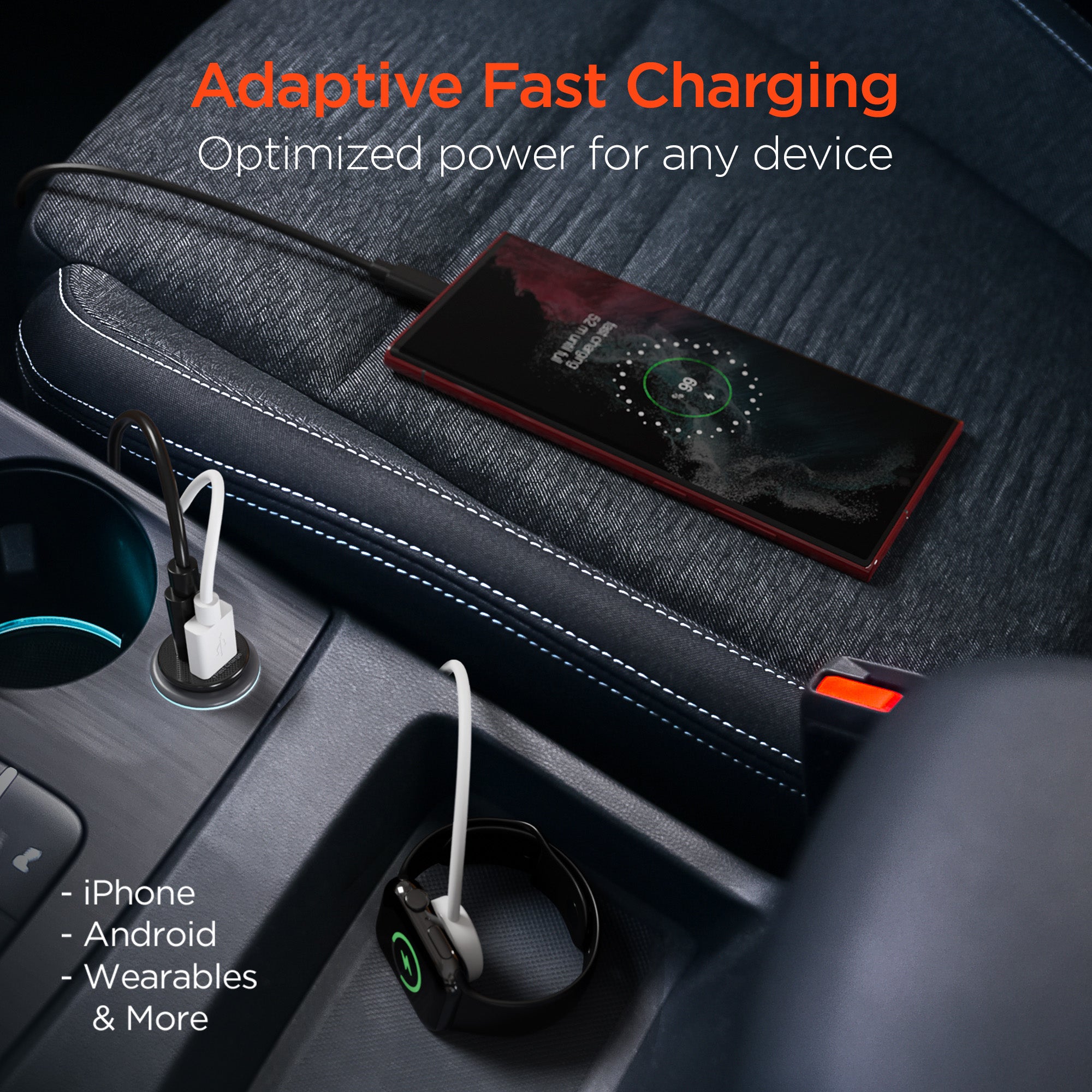 Mini 38W USB-C PD Dual Output Fast Car Charger | Black