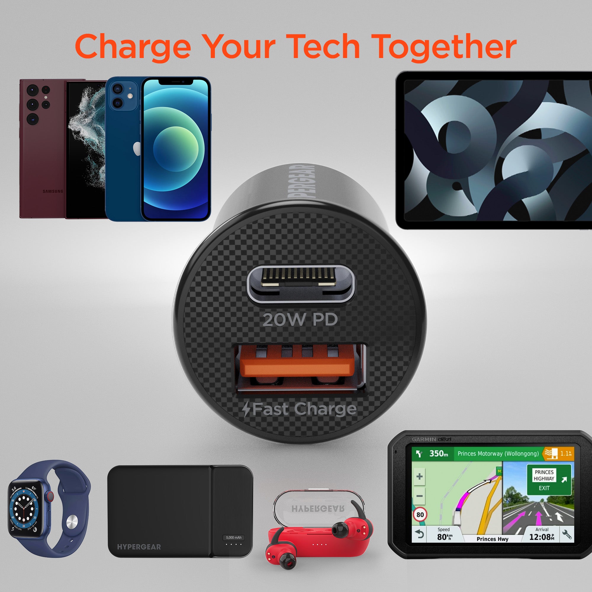 Mini 38W USB-C PD Dual Output Fast Car Charger | Black