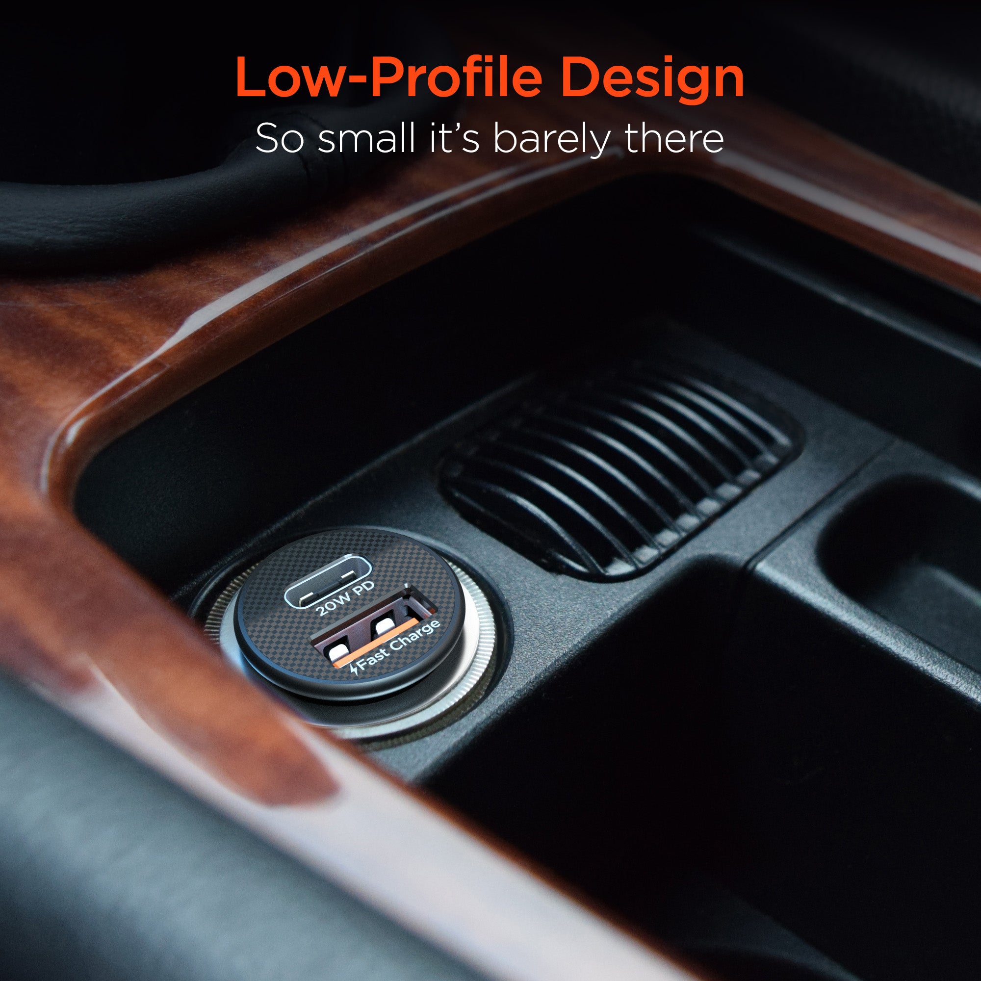 Mini 38W USB-C PD Dual Output Fast Car Charger | Black