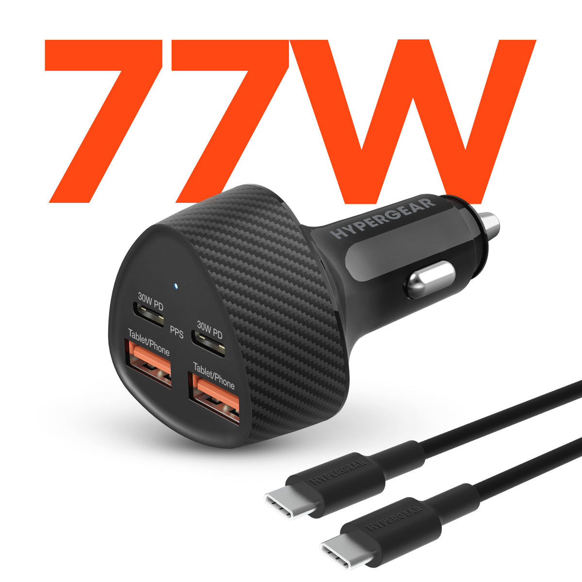 SpeedBoost 77W Quad-Port Fast Car Charger with Dual 30W USB-C PD PPS ...