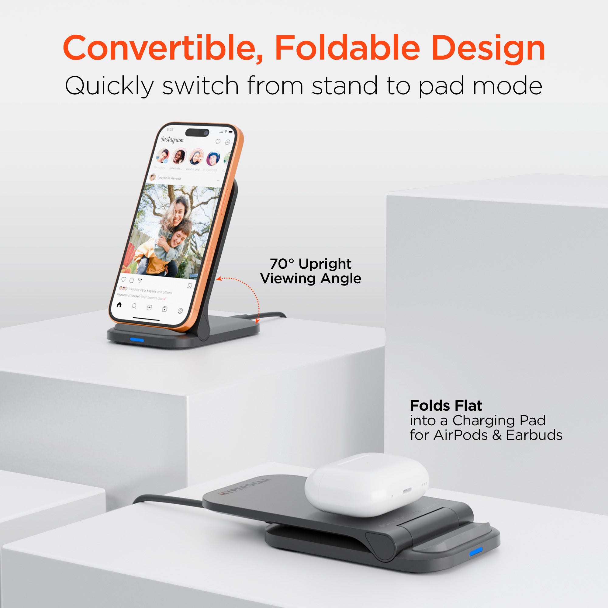 PowerFold 15W Wireless Fast Charging Stand | Black – HYPERGEAR