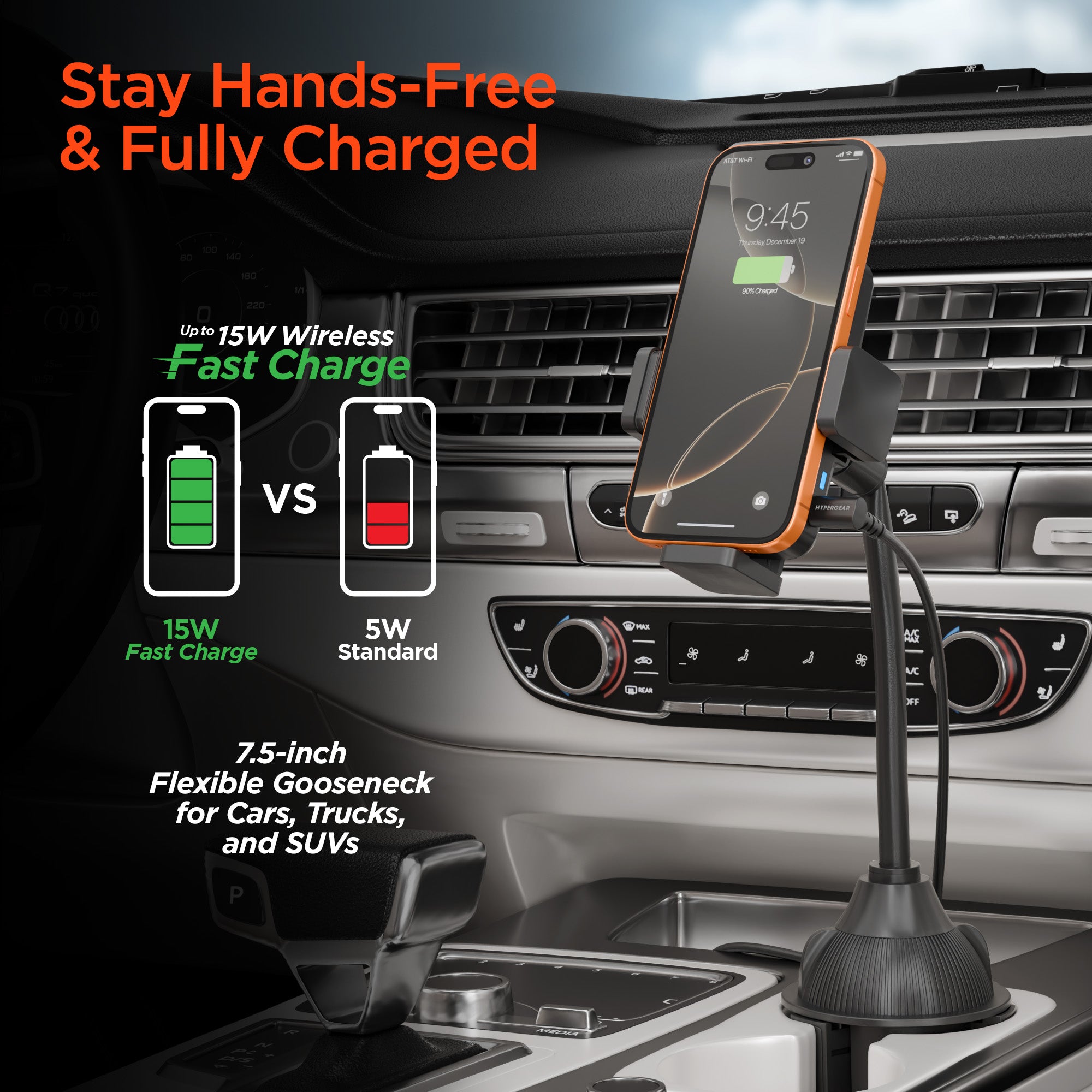 EZ Grip 15W Wireless Fast Charging Phone Mount | Cup Holder