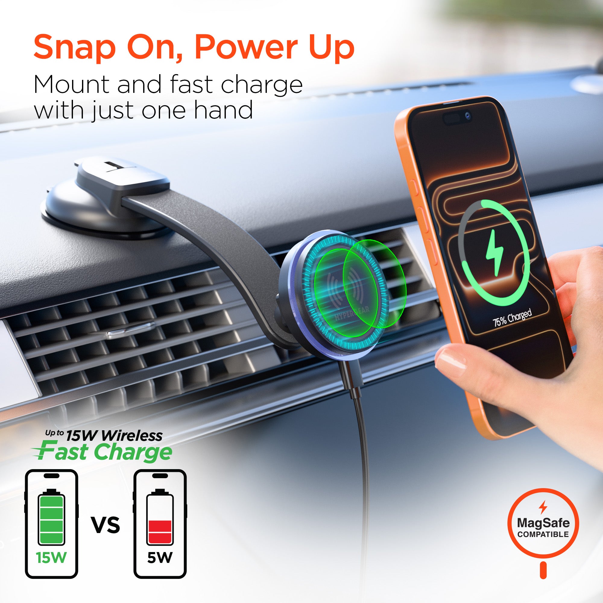 MaxCharge 15W Magnetic Wireless Fast Charging Phone Mount | Dashboard ...