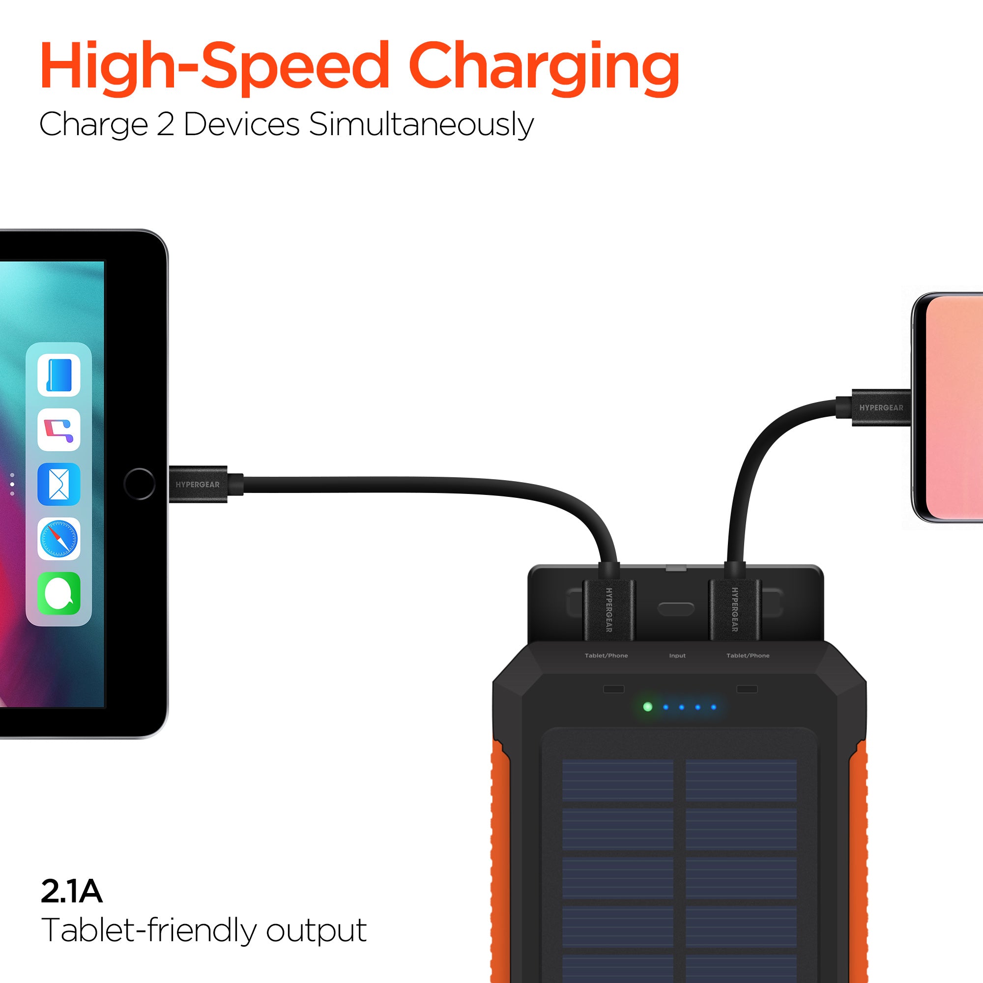 10,000mAh | Dual USB Solar Power Bank | Black