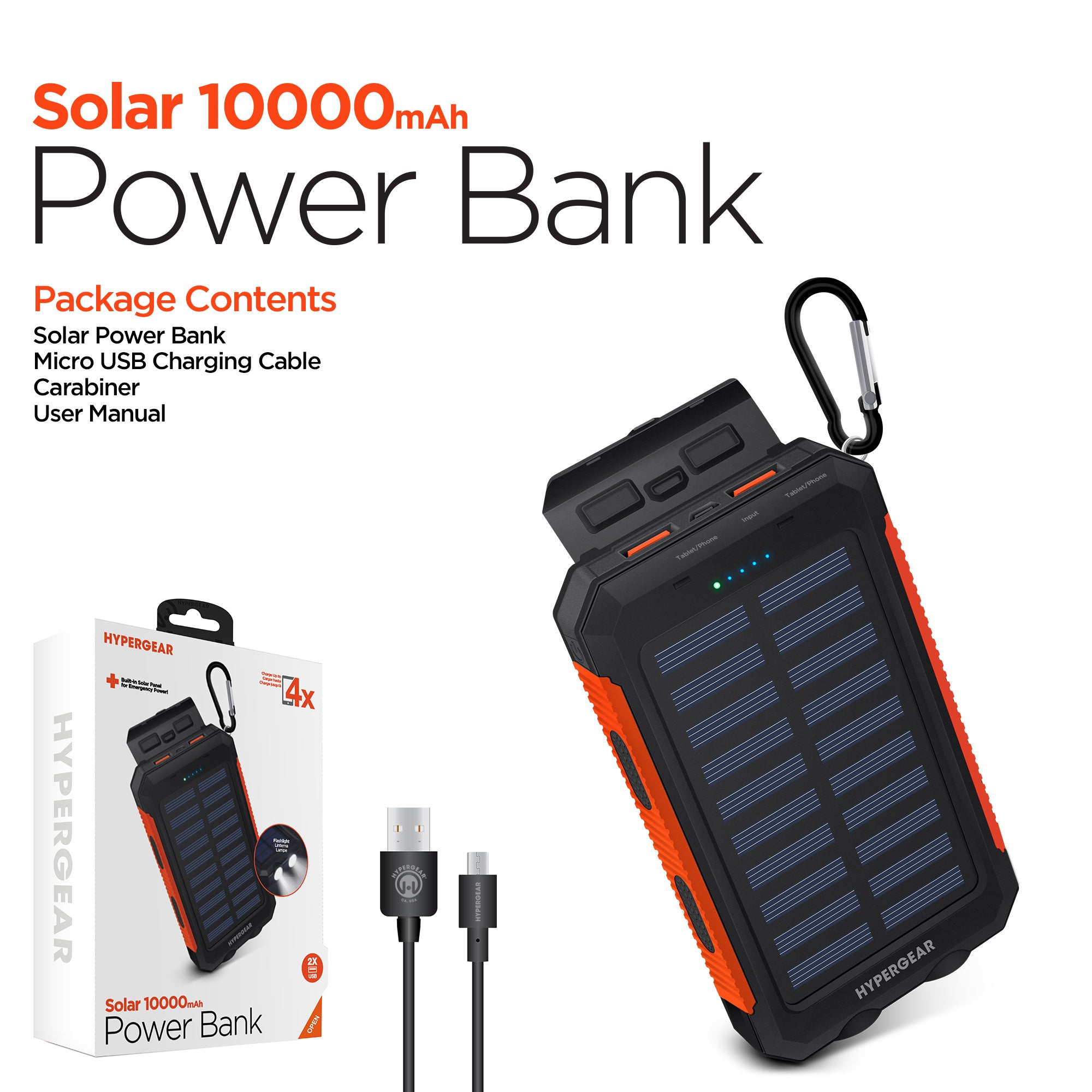 10,000mAh | Dual USB Solar Power Bank | Black