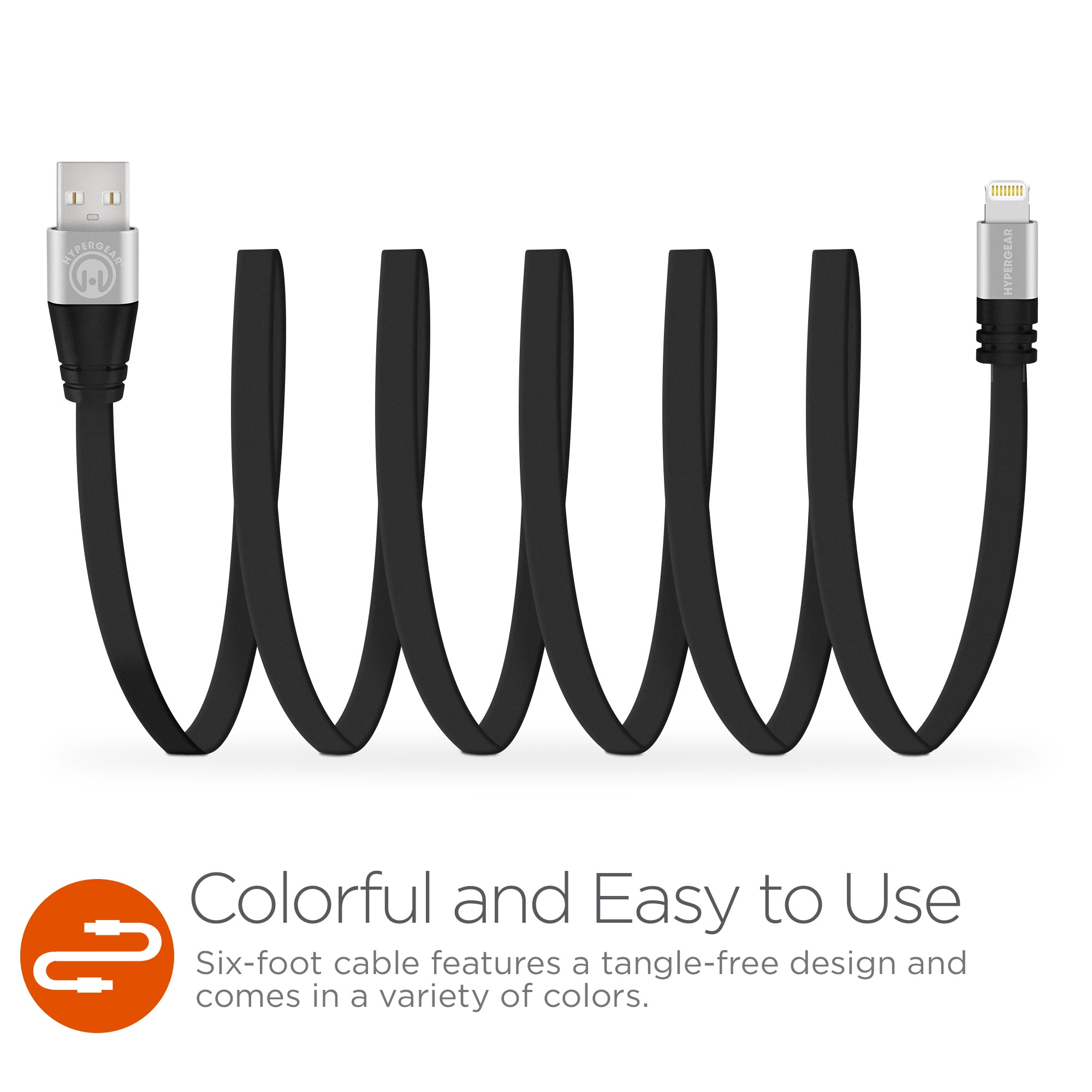 Flexi USB to MFi Lightning Flat Cable | 6ft | Black