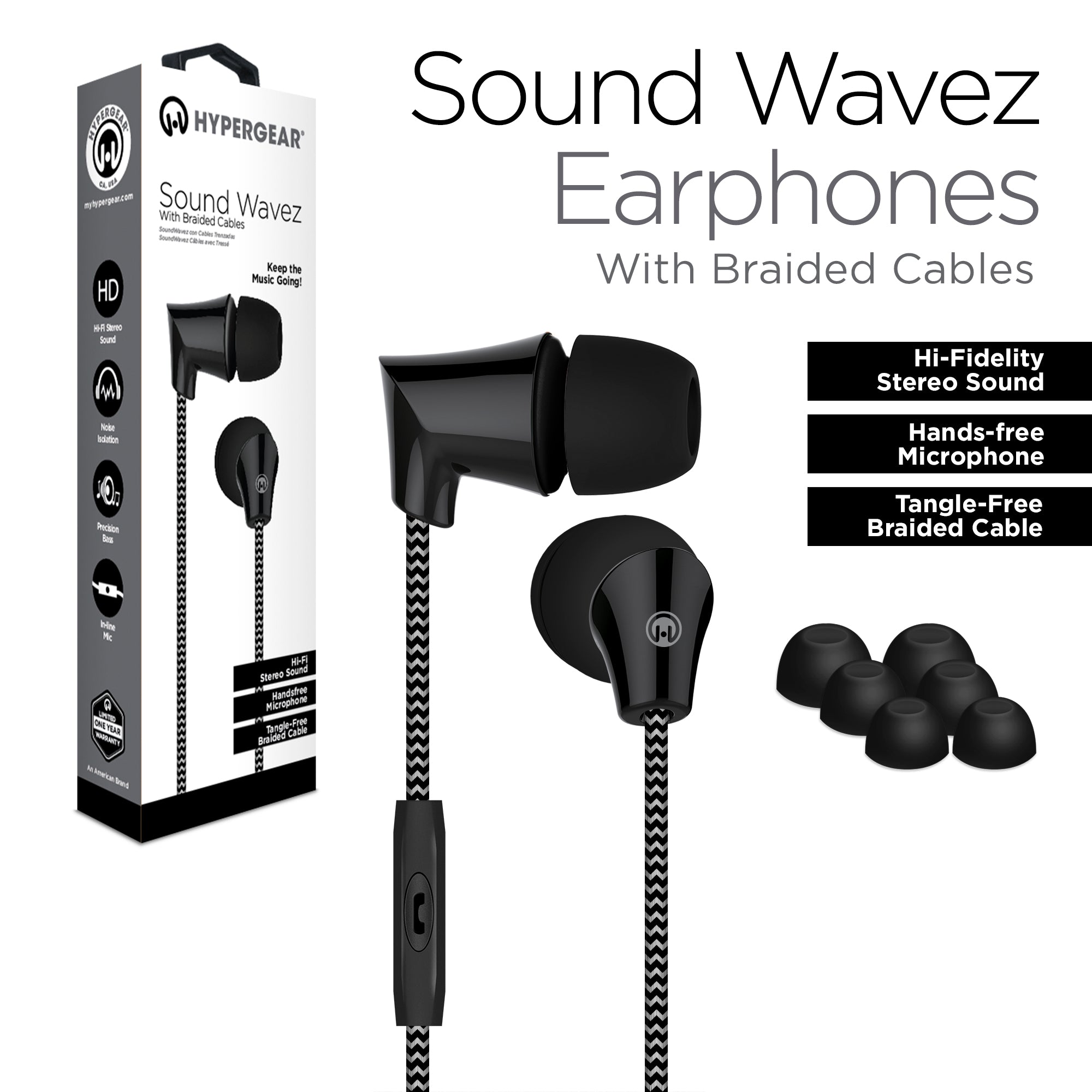 Sound Wavez Braided Earphones - Black
