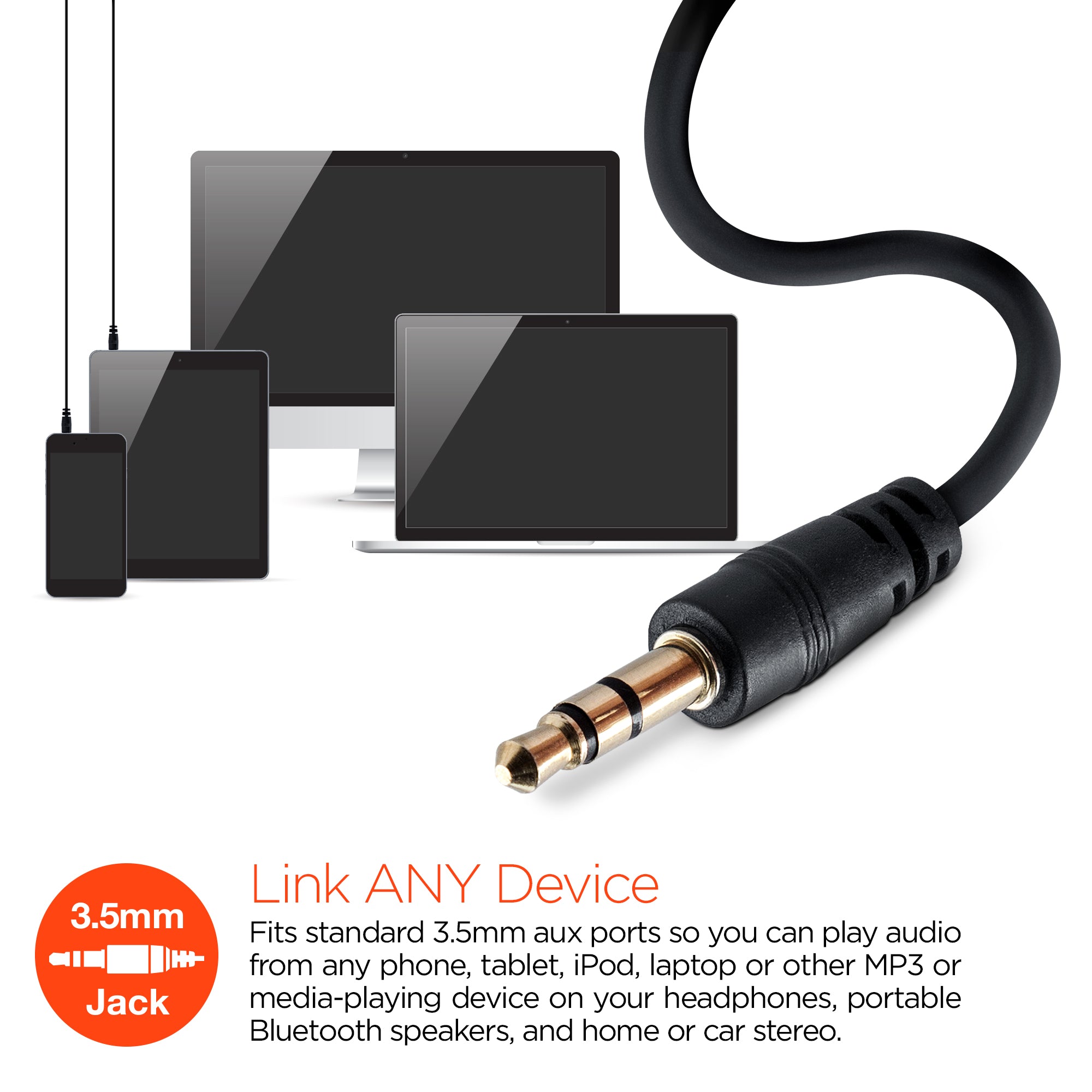 3.5mm Aux Audio Cable | 2ft | Black