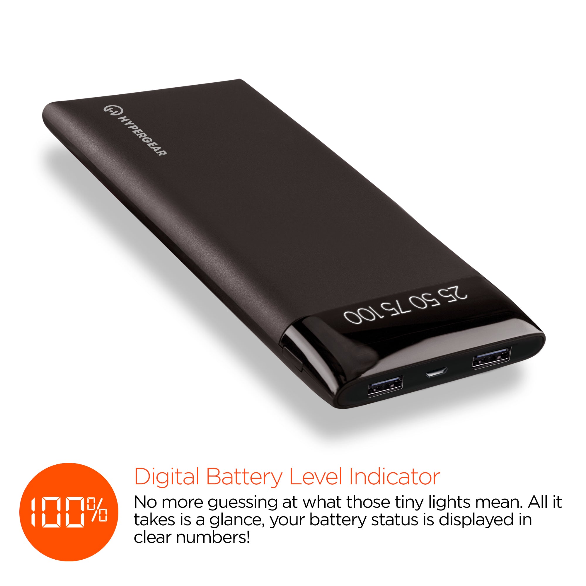 8,000mAh | Dual USB Portable Battery Pack with Digital Display | Black