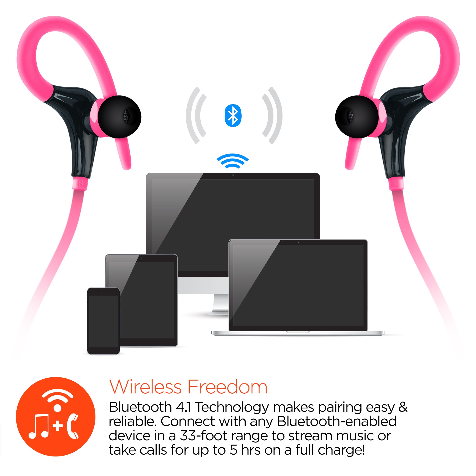 Marathon Sport Wireless Earphones - Active Pink