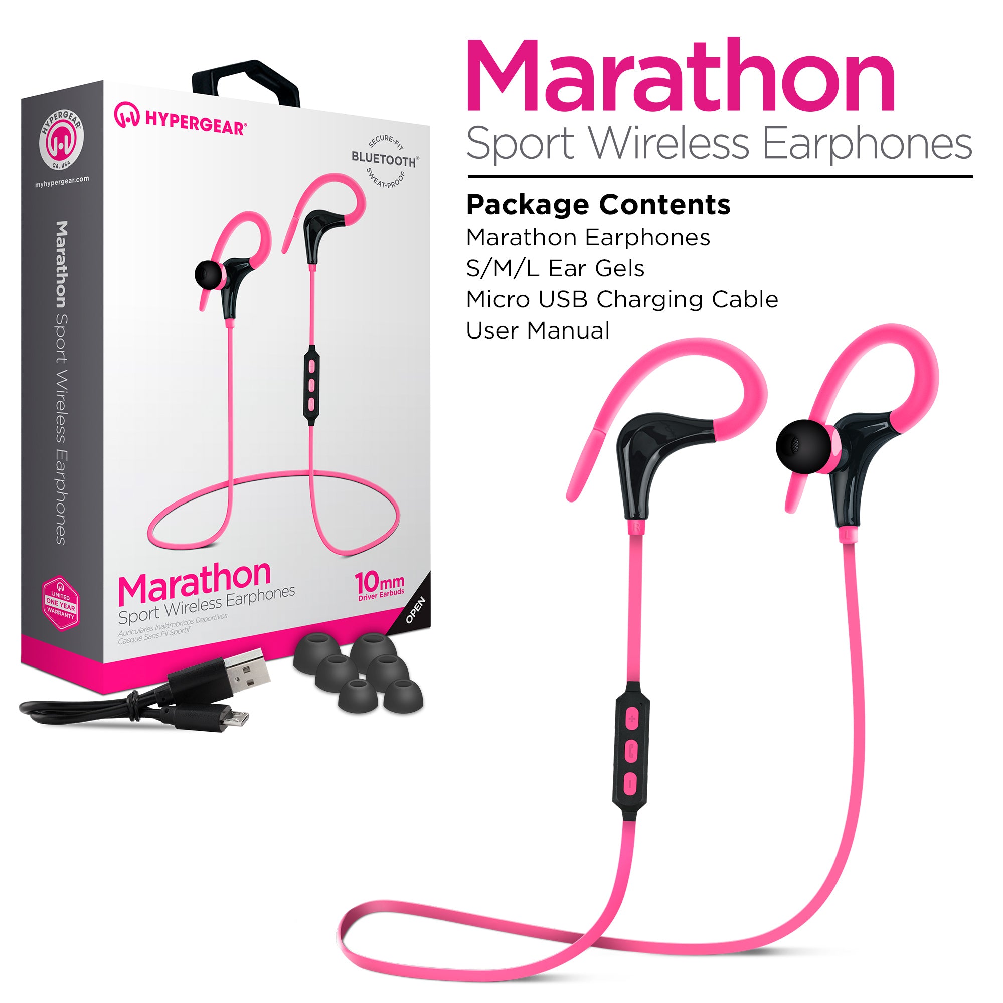 Marathon Sport Wireless Earphones - Active Pink