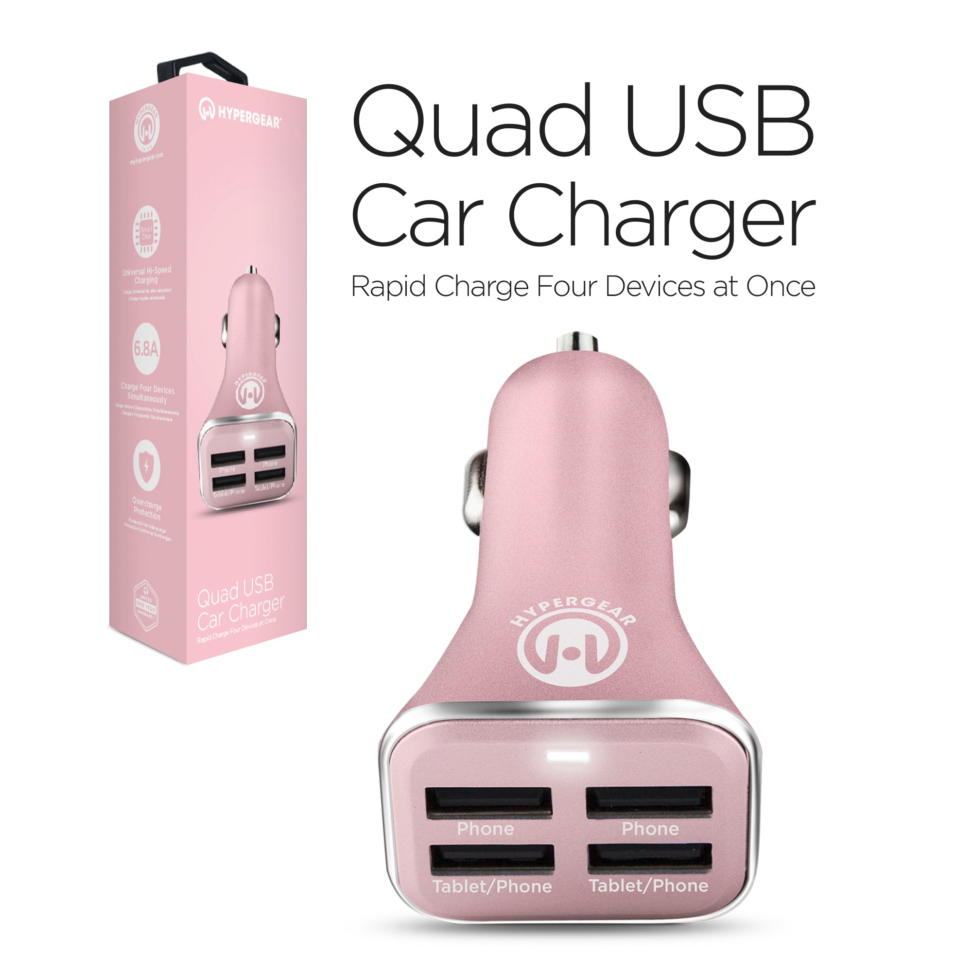 HyperGear Quad USB Car Charger - Rose Gold – HYPERGEAR