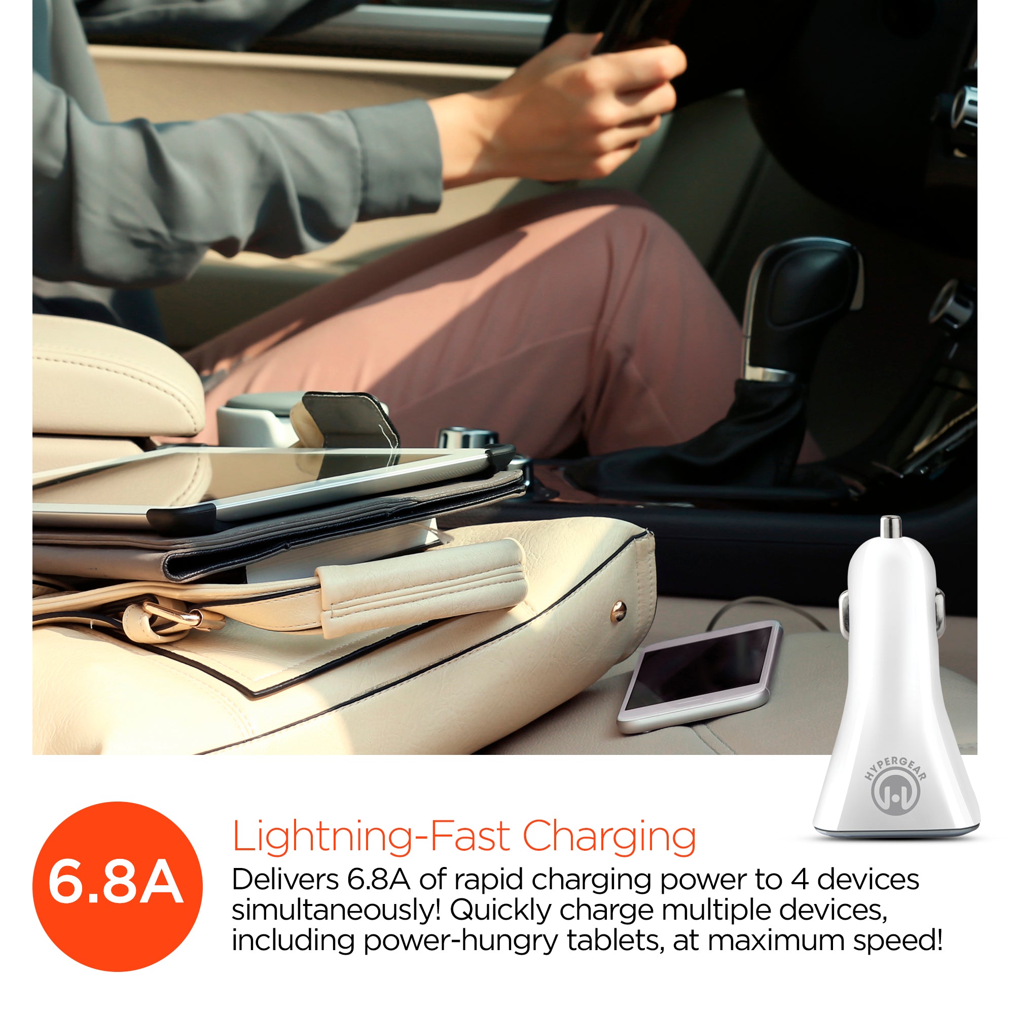 34W Quad USB Car Charger | White