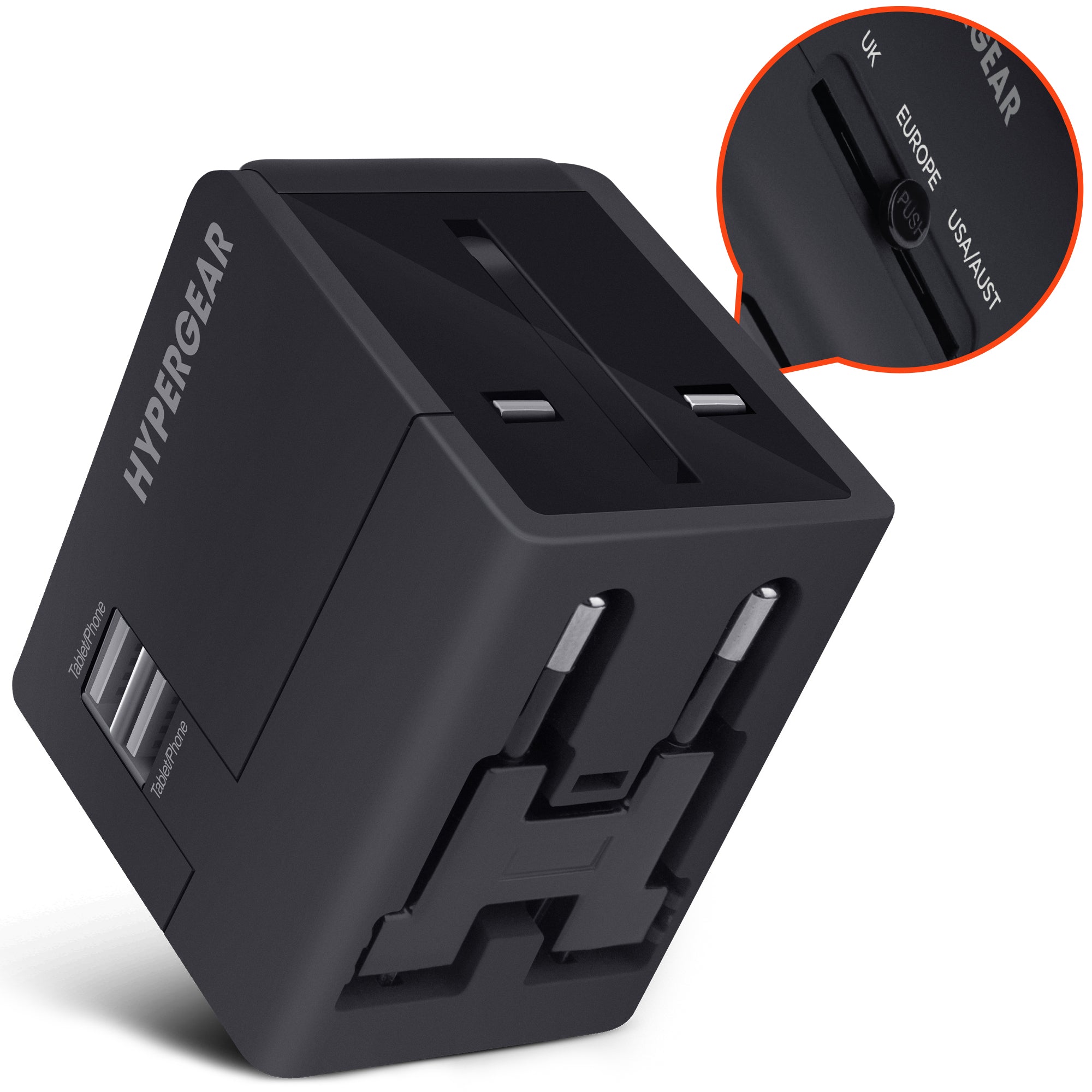 All-in-One World Travel AC Adapter Dual USB Ports | Black