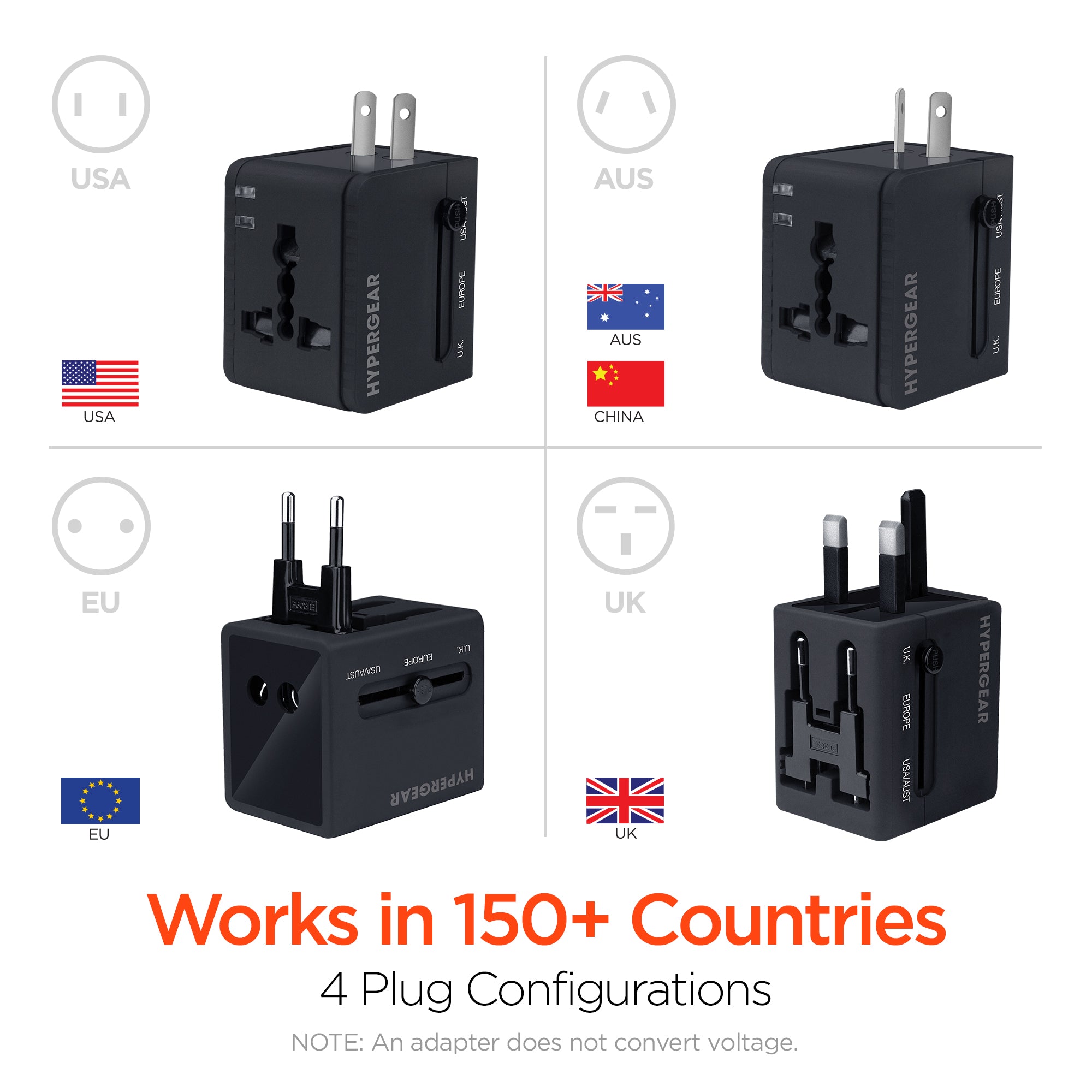 Power Gear International Travel Adapter with USB Passive Connector, Black