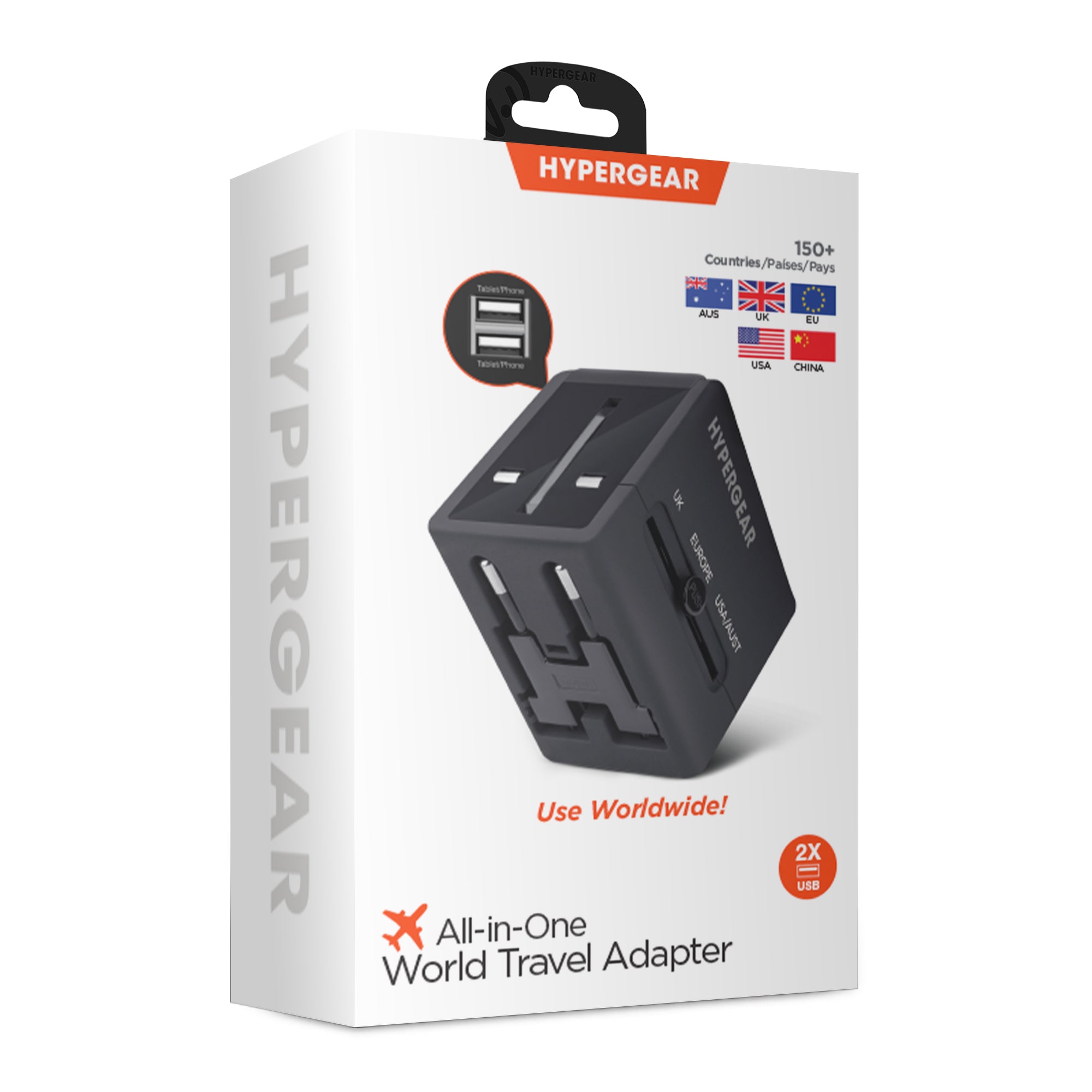 All-in-One World Travel AC Adapter Dual USB Ports | Black