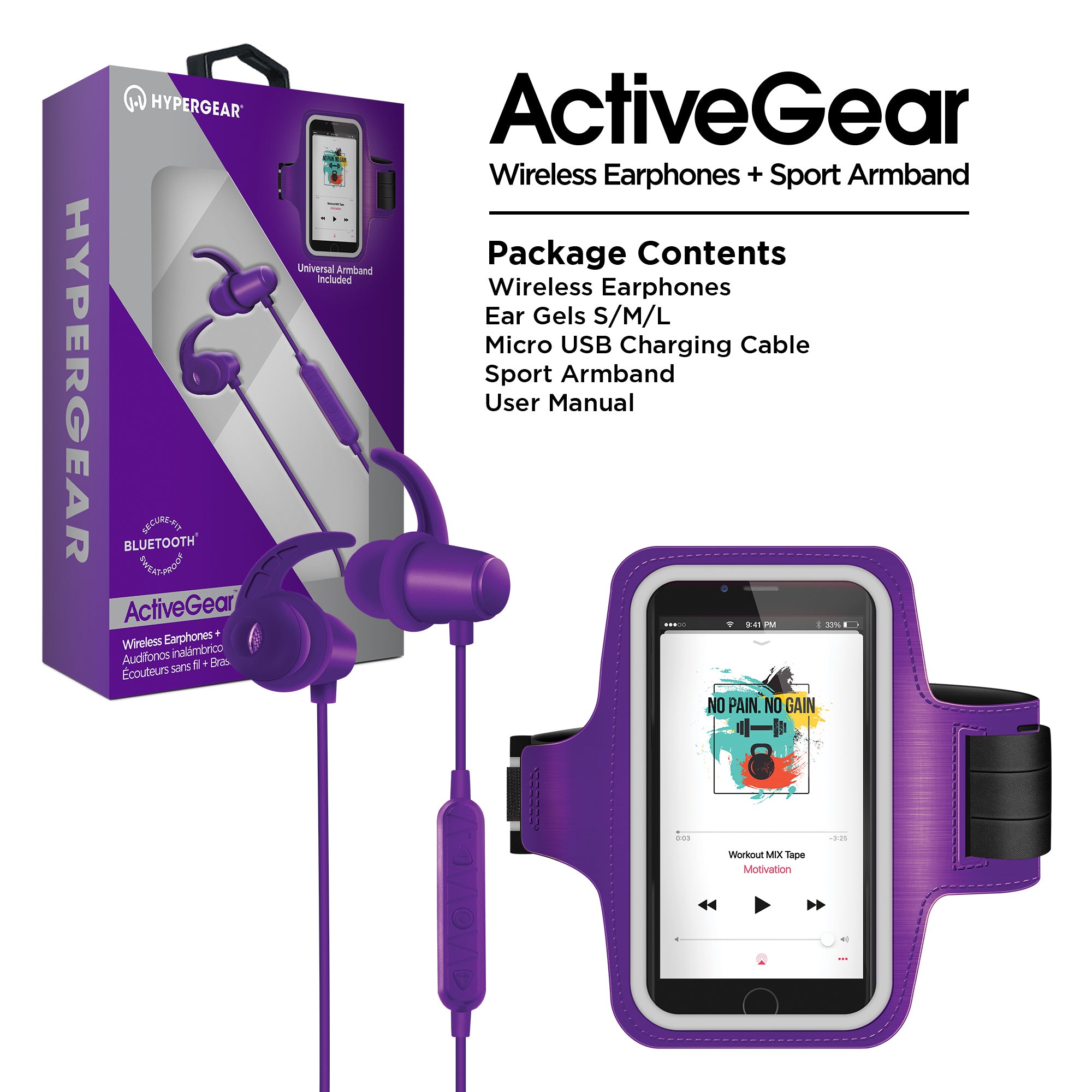 ActiveGear Wireless Earphones + Sport Belt Set - Purple – HYPERGEAR
