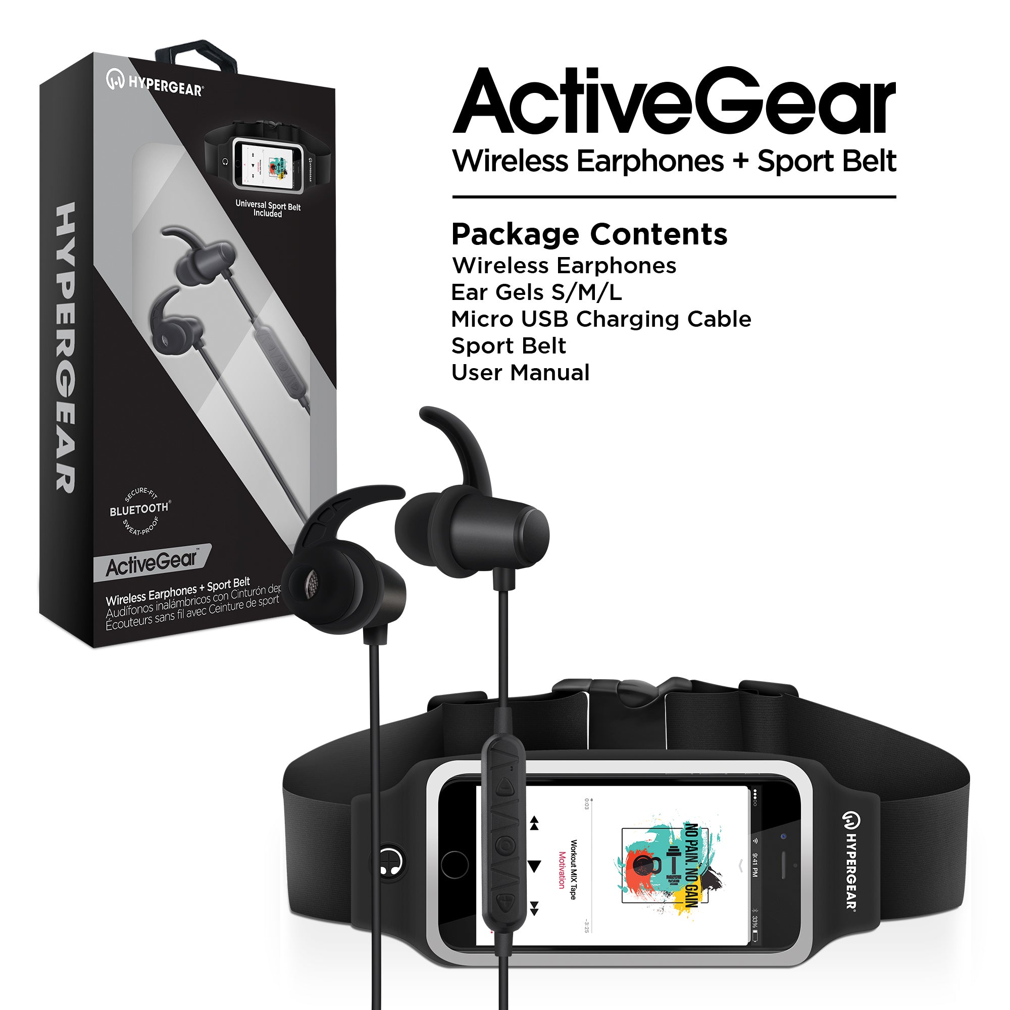 ActiveGear Wireless Earphones + Sport Belt Set