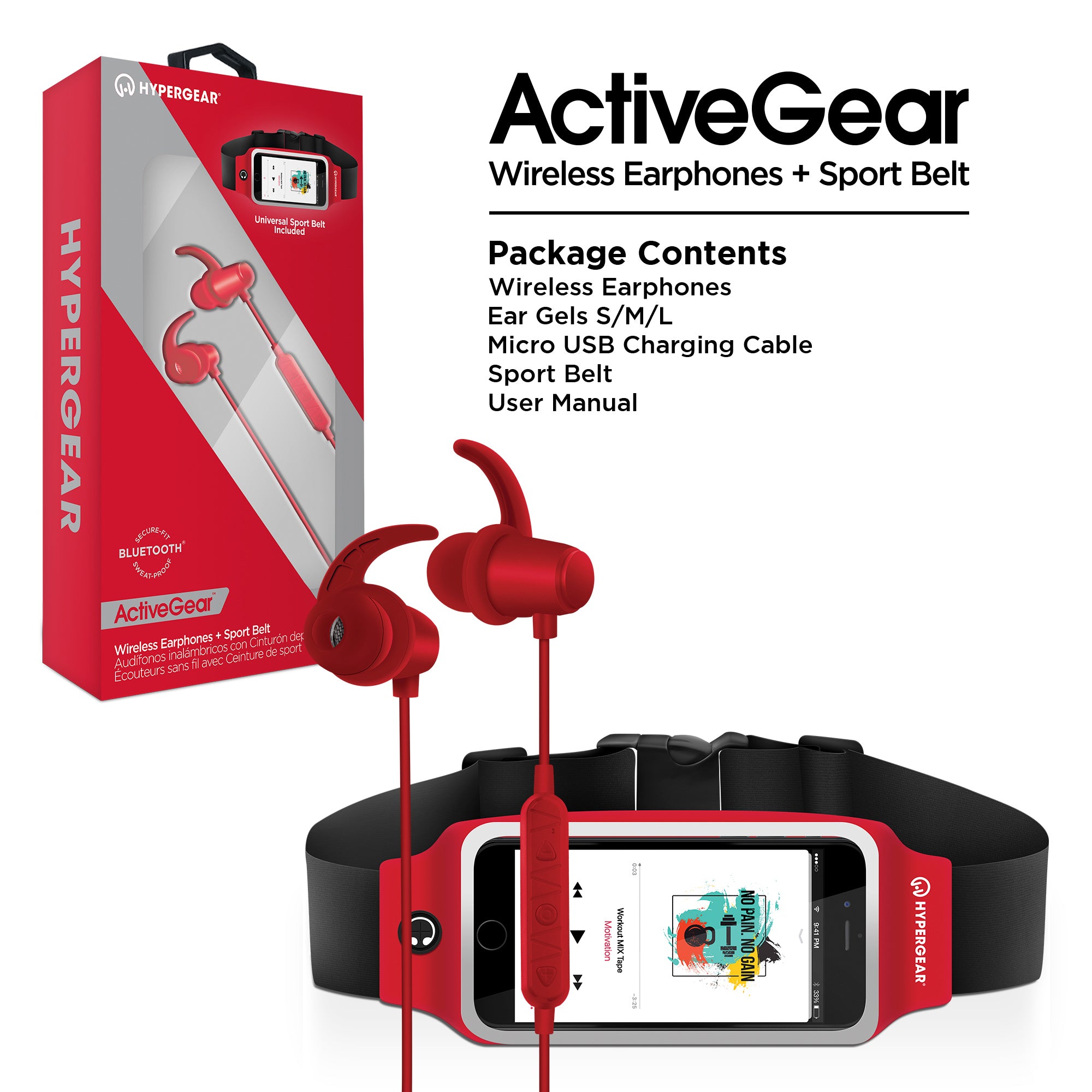 ActiveGear Wireless Earphones + Sport Belt Set - Red – HYPERGEAR