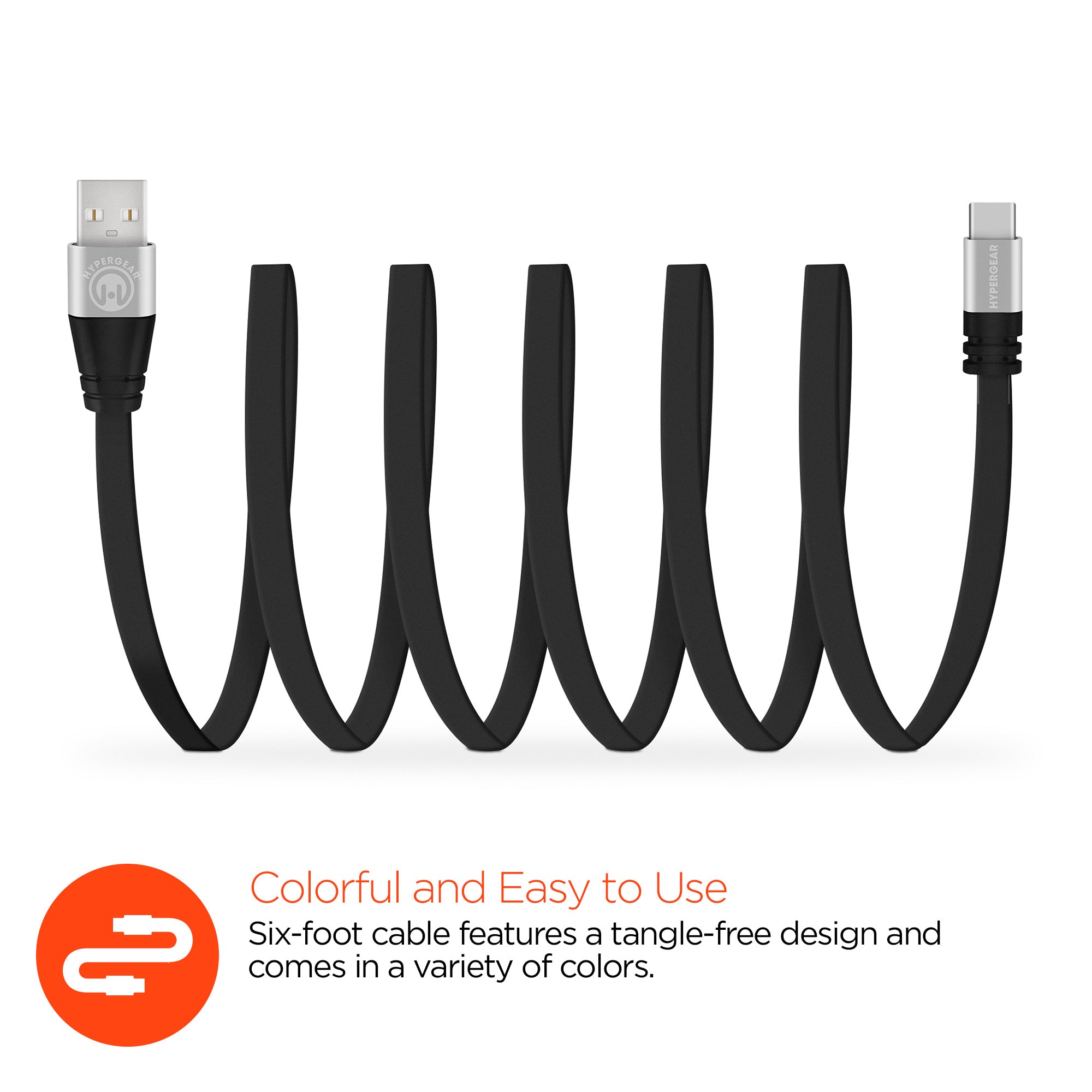 Flexi USB to USB-C Flat Cable | 10ft | Black