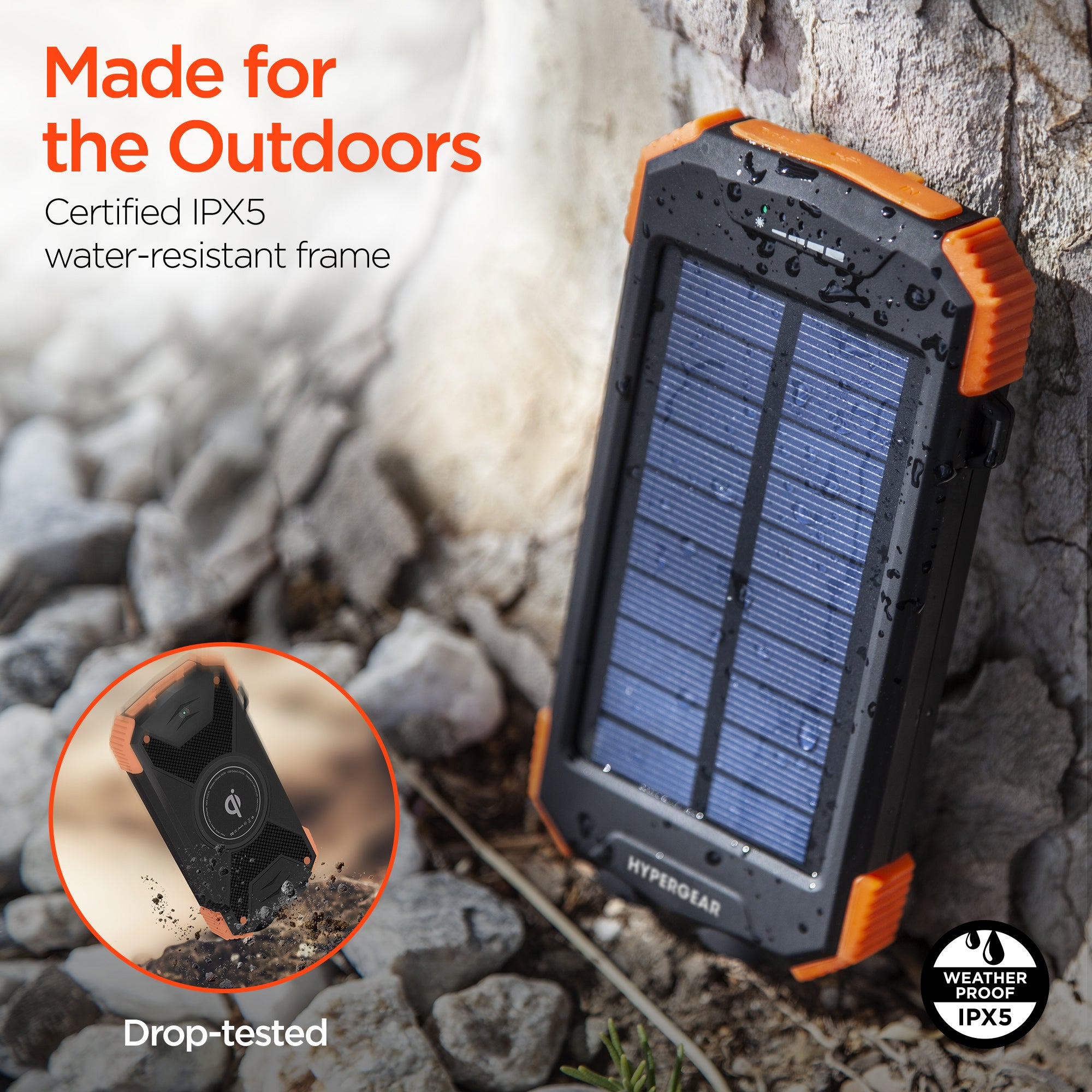 10,000mAh | Wireless Solar Power Bank | Black