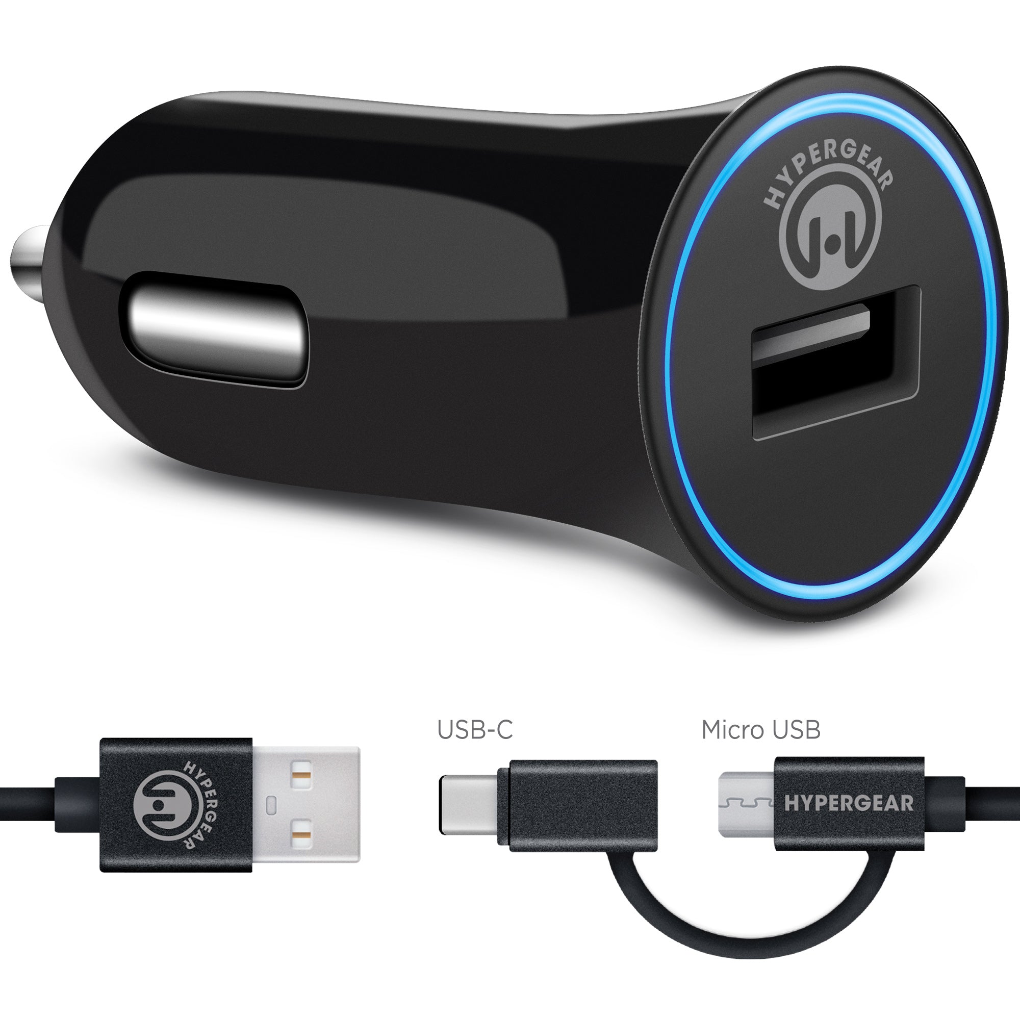 Pro+ Rapid Car Charger with Heavy Gauge Cord with Micro-USB & TYPE