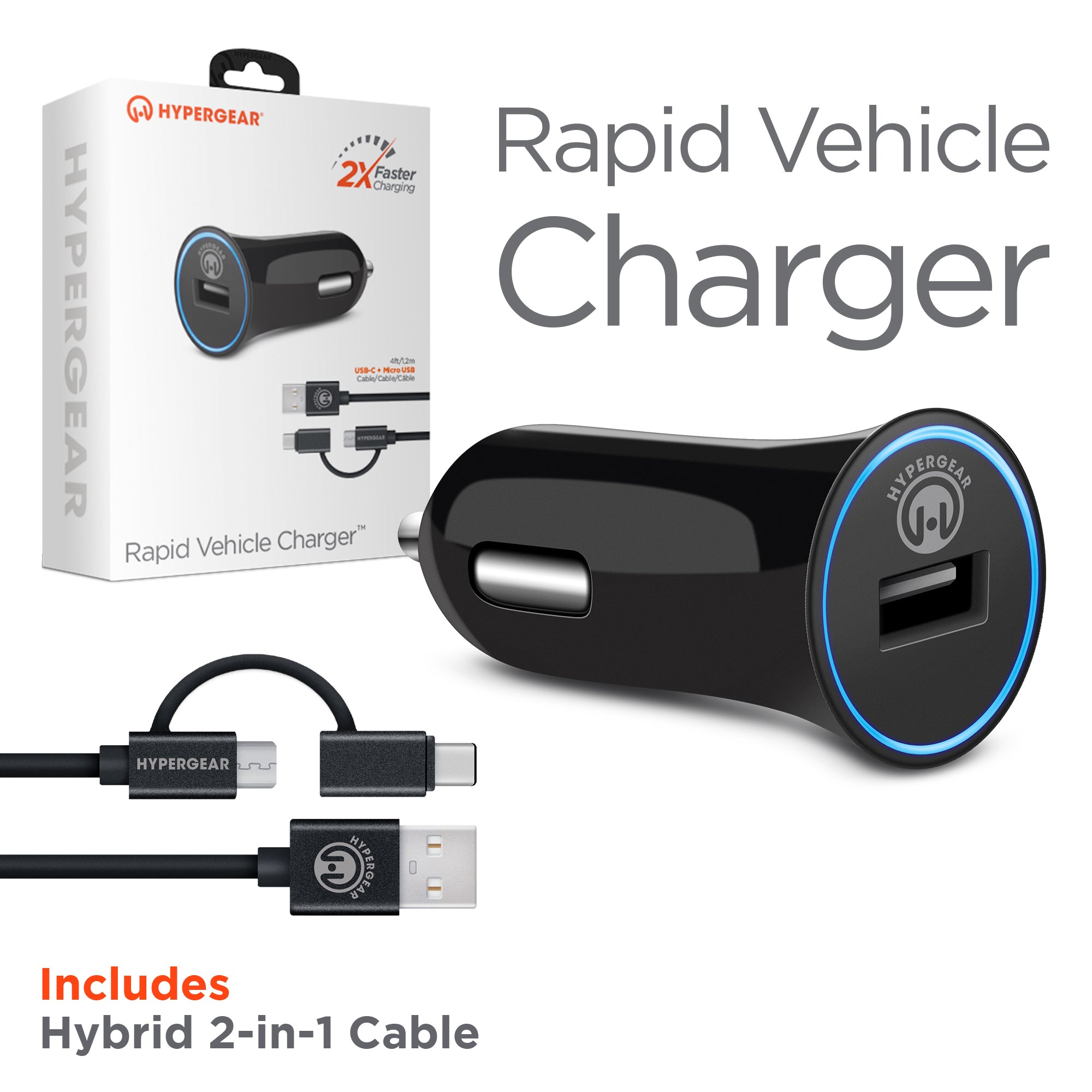 HyperGear Rapid Vehicle Charger with 4ft Hybrid USB-C + Micro USB Cable –  HYPERGEAR