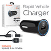 12W USB Rapid Vehicle Charger | Includes 4ft USB-C + Micro USB Hybrid Cable | Black